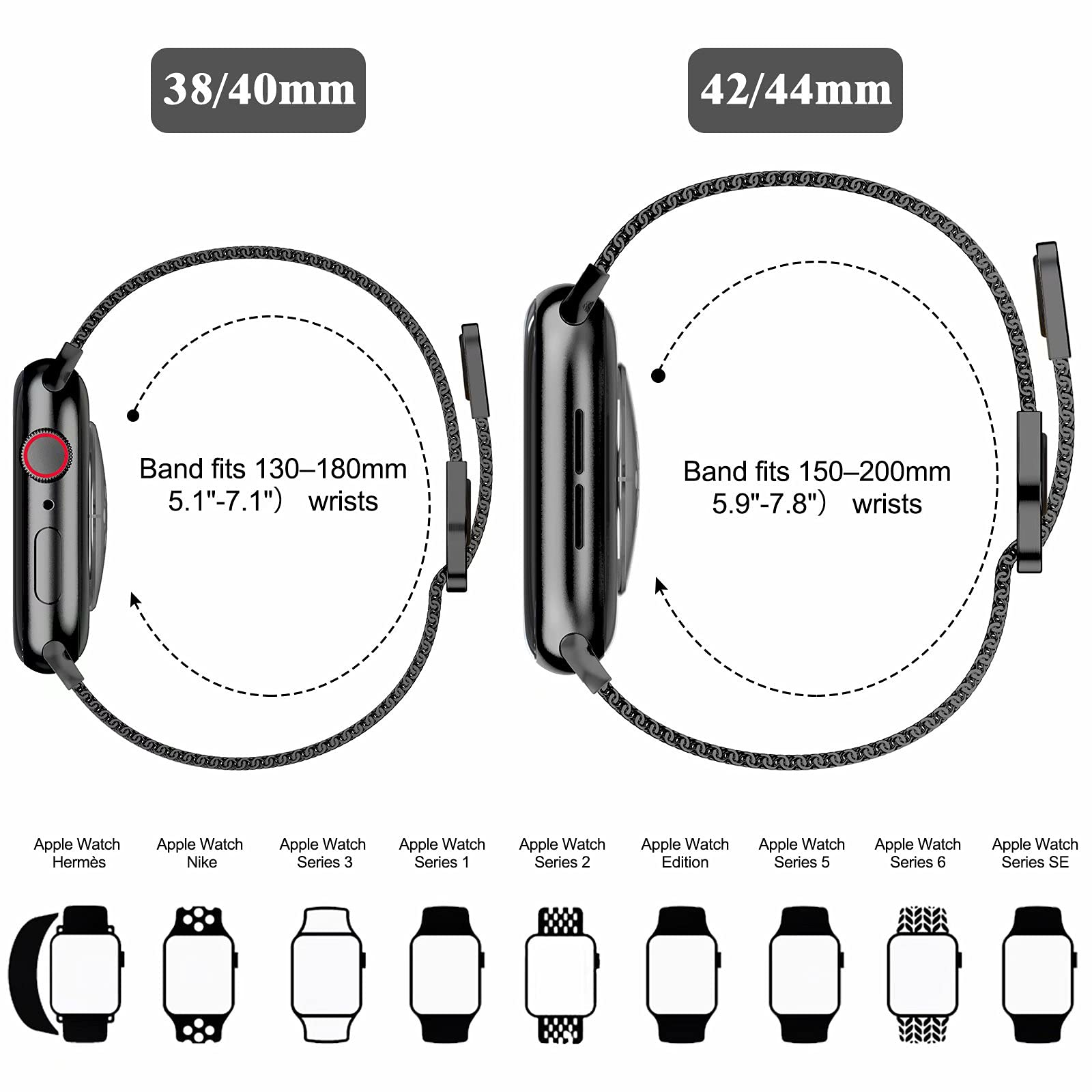 Premium Stainless Steel Milanese Loop Band for Apple Watch 40mm - Magnetic Mesh Strap Compatible with iWatch Series 10/9/8/7/6/5/4/3/2/1 & SE - Adjustable Replacement Watch Band for Women & Men (Black) | Perfect for Workouts, Office Wear & Everyday Fashion