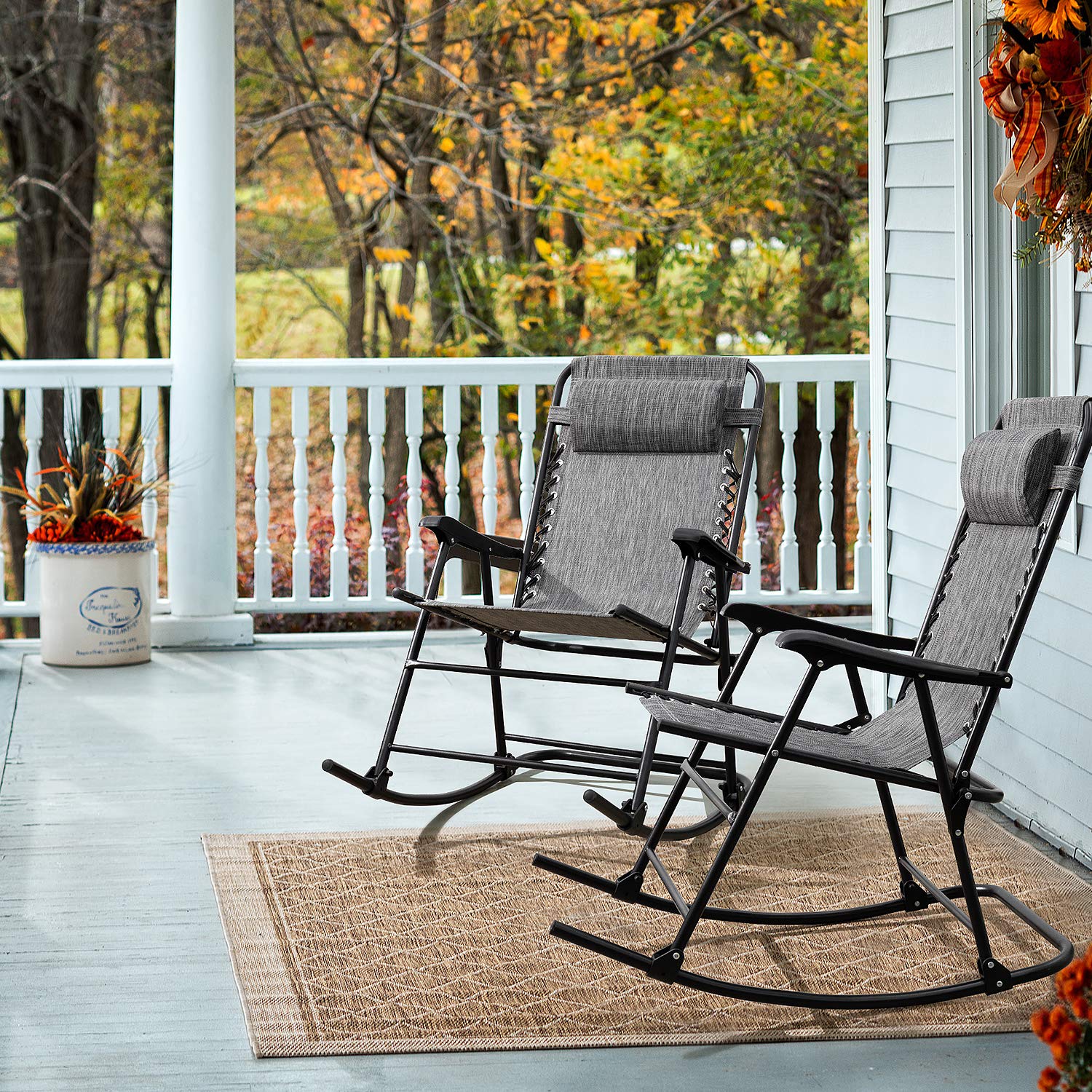 Flamaker Zero Gravity Chair - Patio Rocking Recliner, Outdoor Folding Lounge Chair with Adjustable Backrest for Poolside, Garden, Camping & Backyard Relaxation (Grey) - Perfect for Sunbathing, Reading & Outdoor Lounging