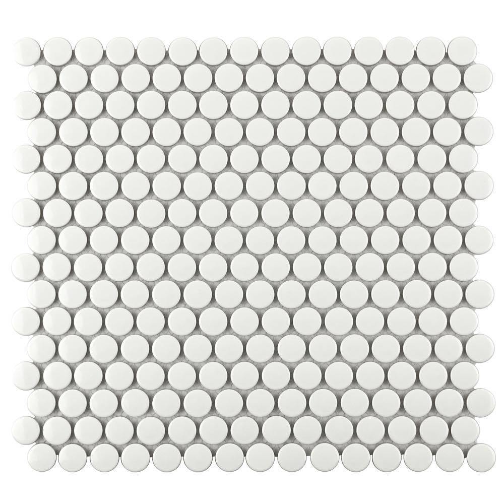 Premium Glossy White Penny Round Porcelain Tile - Perfect for Bathroom, Kitchen Backsplash, and Shower Flooring