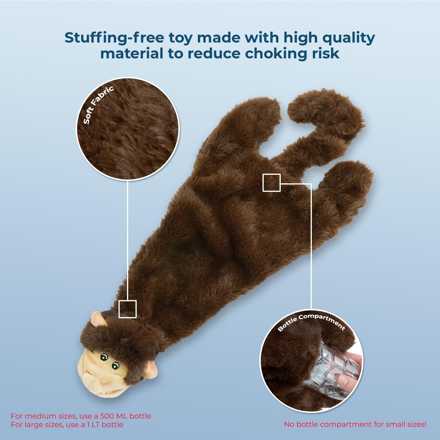 2-in-1 Squeaky Dog Toy for Small Medium Large Pets - Indoor Play with Plastic Bottle | Monkey Design