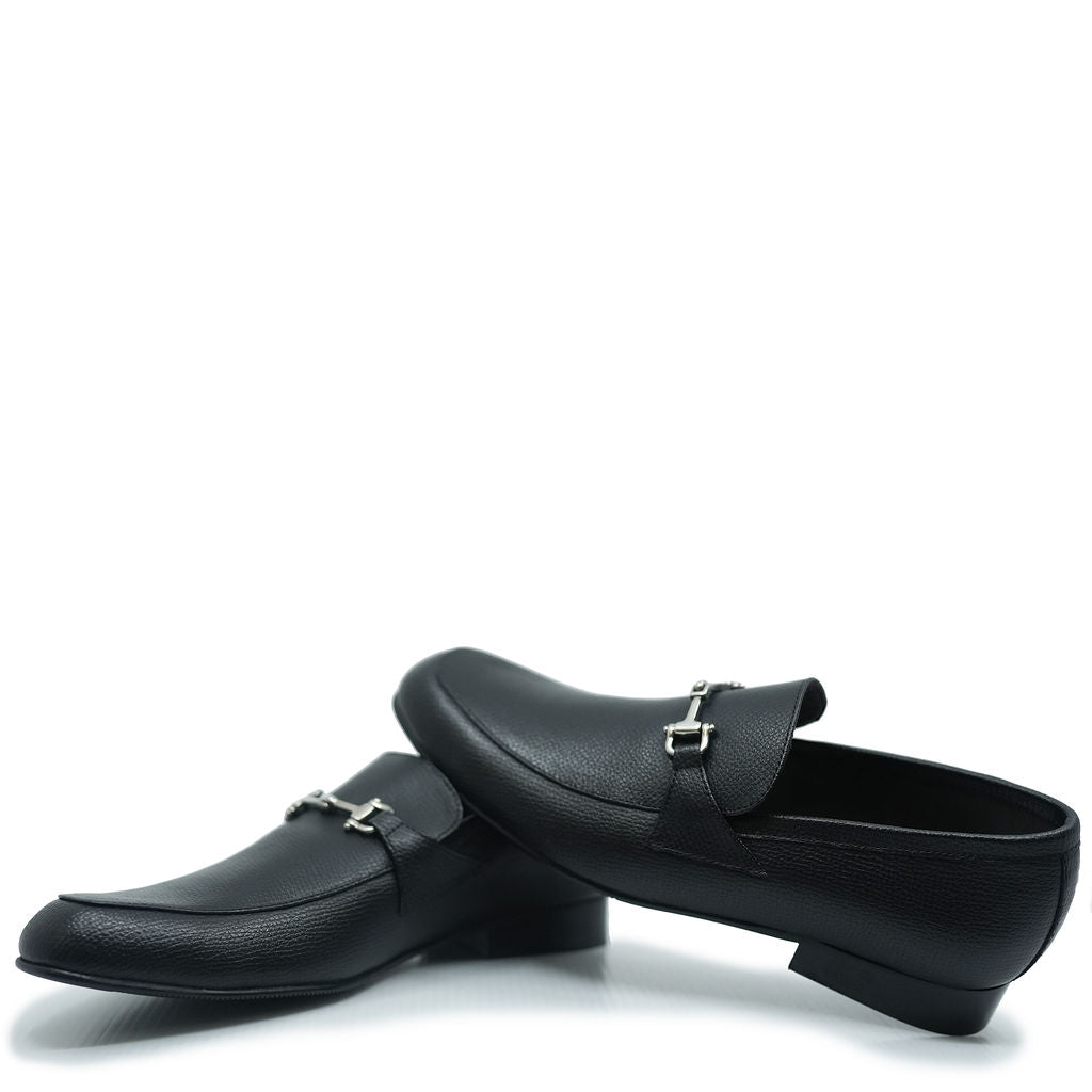 Premium Black Grain Leather Atlanta Moccasin Dress Shoes with Buckle – Classic Formal & Business Attire for Men
