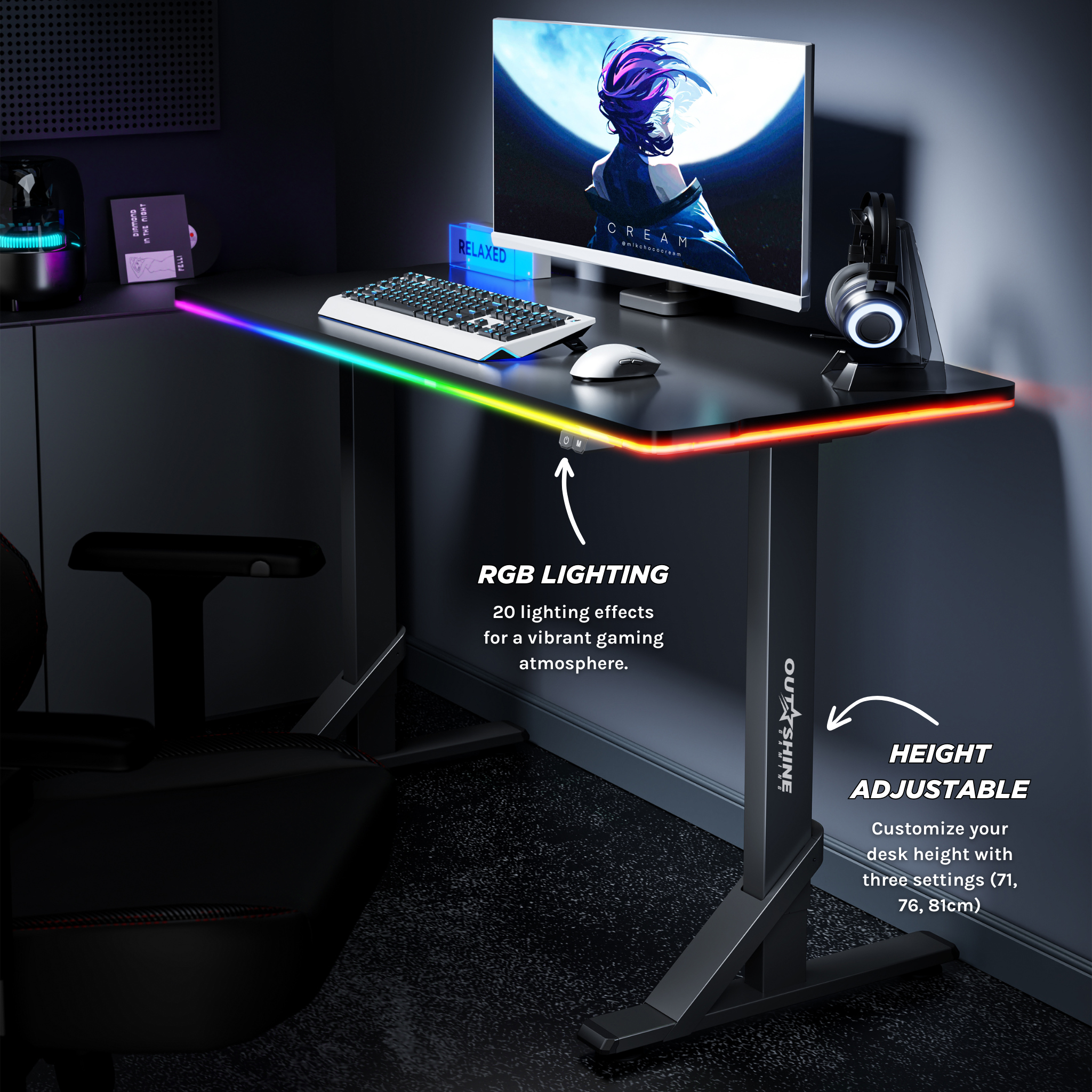 Colossus Heavy Duty RGB Gaming Desk - 132cm Wide LED Computer Desk for PC & Console Gamers - Perfect for Streaming, Esports & Home Office Setup