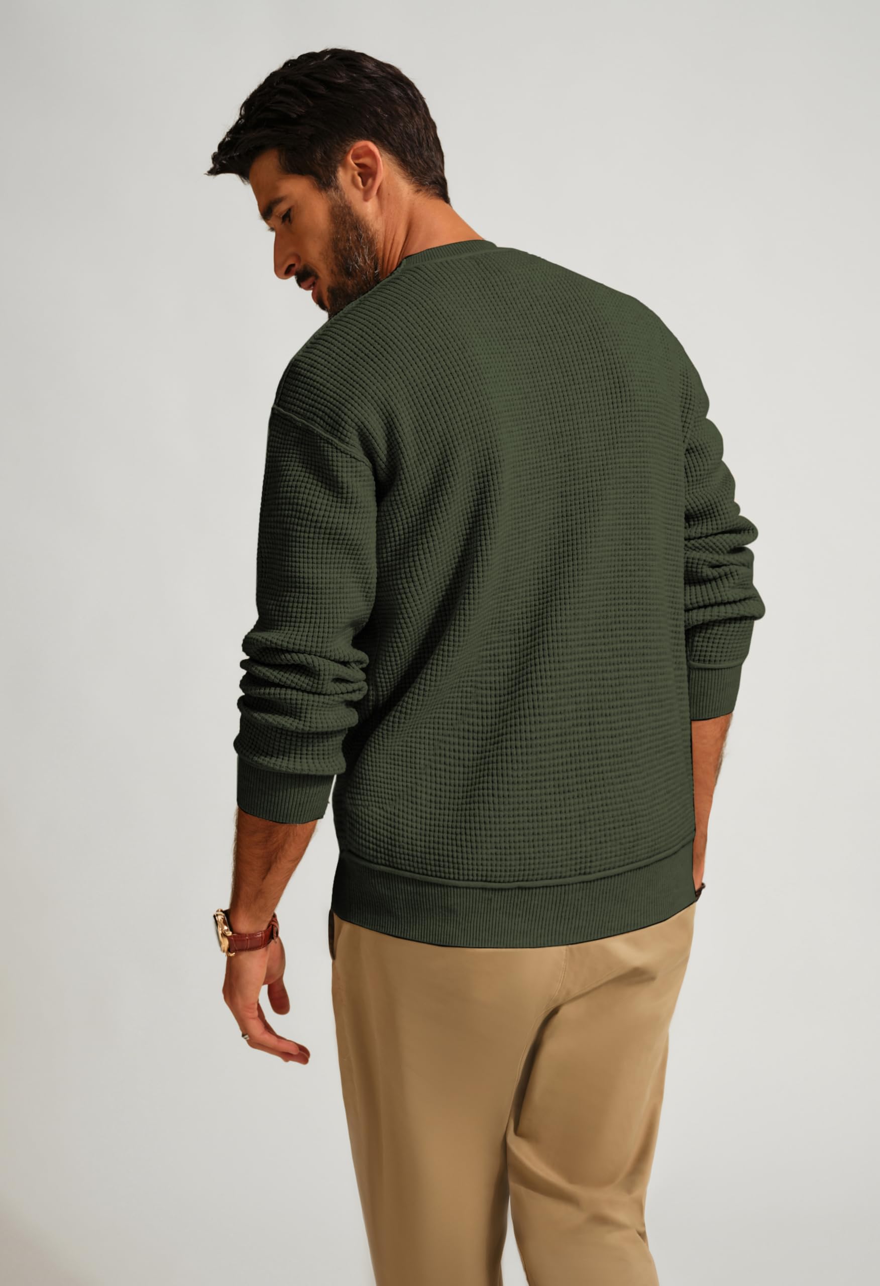 PJ Paul Jones Men's Crewneck Knit Sweater - Casual Waffle Pullover for Men | Warm Winter Fashion, Office Wear & Outdoor Activities