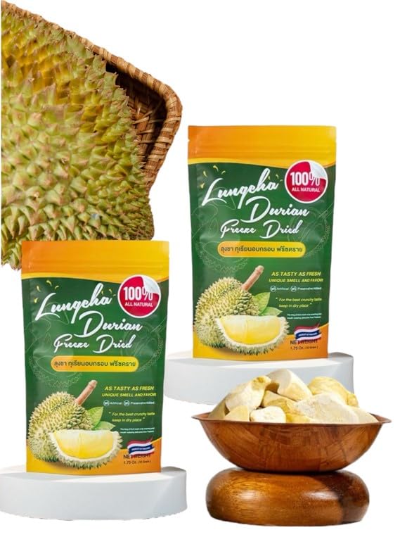 Freeze Dried Durian Pure Premium King of Thai Fruit - Natural Real Fruit Snack, No Sugar & No Preservatives, 1.75oz/Bag (1 Pack) - Perfect for Healthy Snacking, Travel & Gourmet Gifts