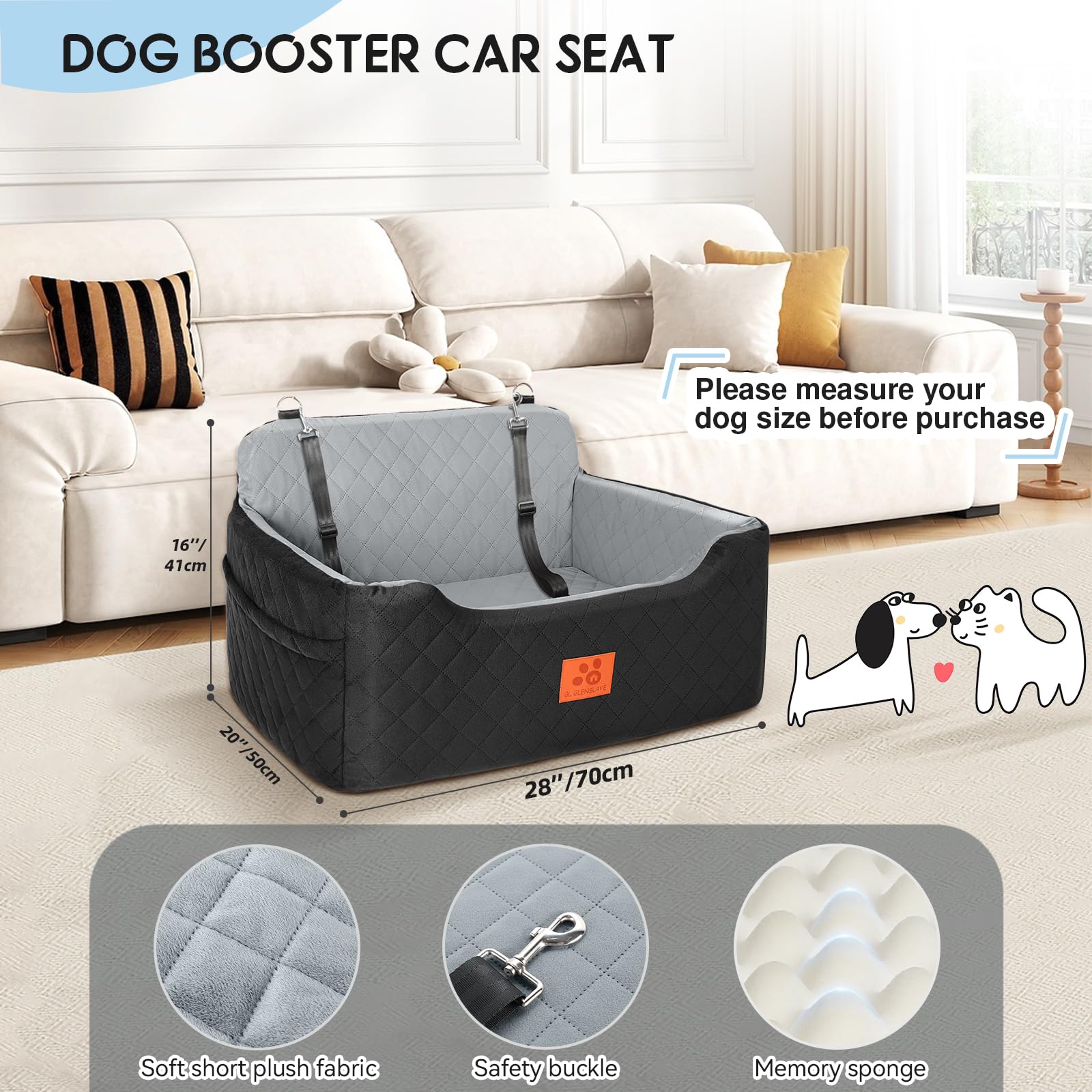 **Waterproof Dog Car Seat for Medium & Large Dogs - Detachable & Washable Pet Booster Seat for Travel, Holds Up to 50lbs or 2 Small Dogs - Multi-Functional Dog Bed & Sofa (Black/Grey) - Perfect for Road Trips & Indoor Lounging**