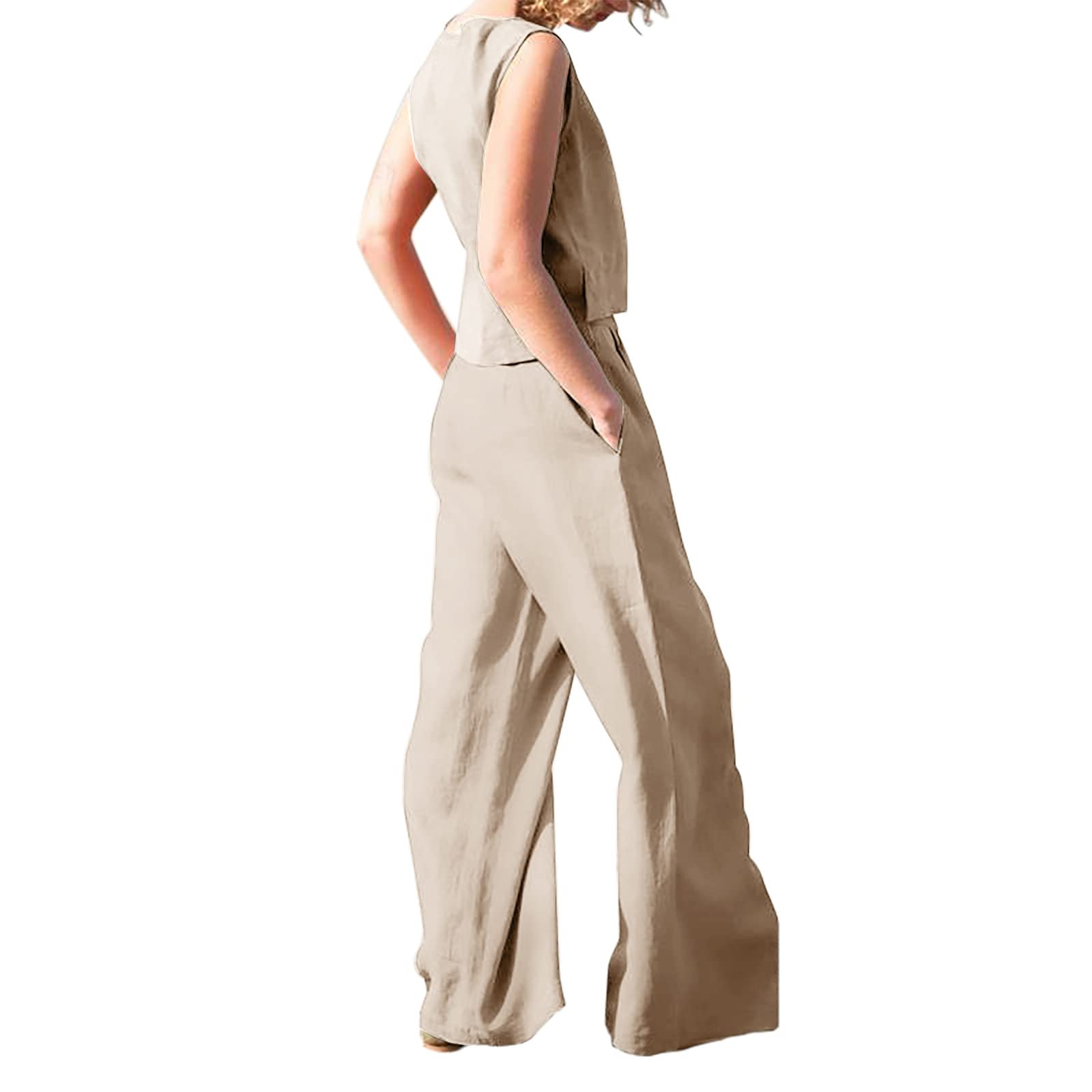 2 Piece Summer Outfits for Women - Sleeveless Tank Top & Long Pants with Pockets, Comfortable Lounge Jogger Sets for Home, Workout, Travel & Casual Wear