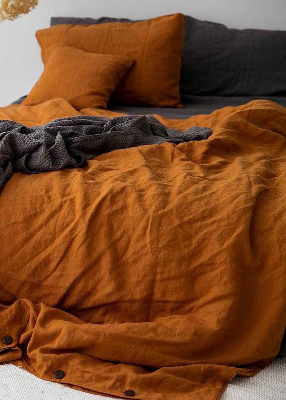 Organic Stonewashed Cotton Duvet Cover Set - Softened Cinnamon Rust Bedding with Pillowcases (Queen Size) | Perfect for Cozy Bedrooms & Guest Room Decor