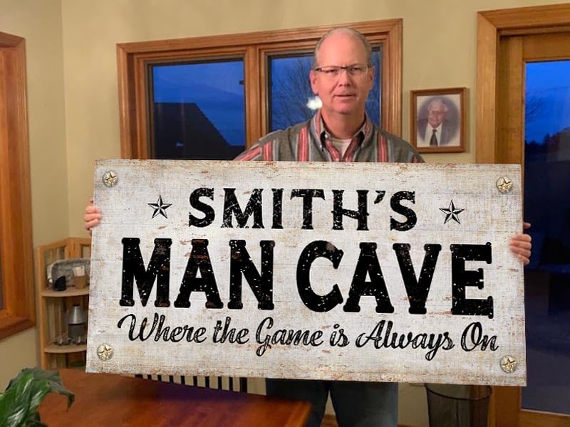 Personalized Man Cave Wall Art - Custom Rustic Decor Sign for Home Bar, Game Room & Basement - 48x16in Canvas Print | Perfect for Sports Fans, Beer Lovers & Entertainment Spaces
