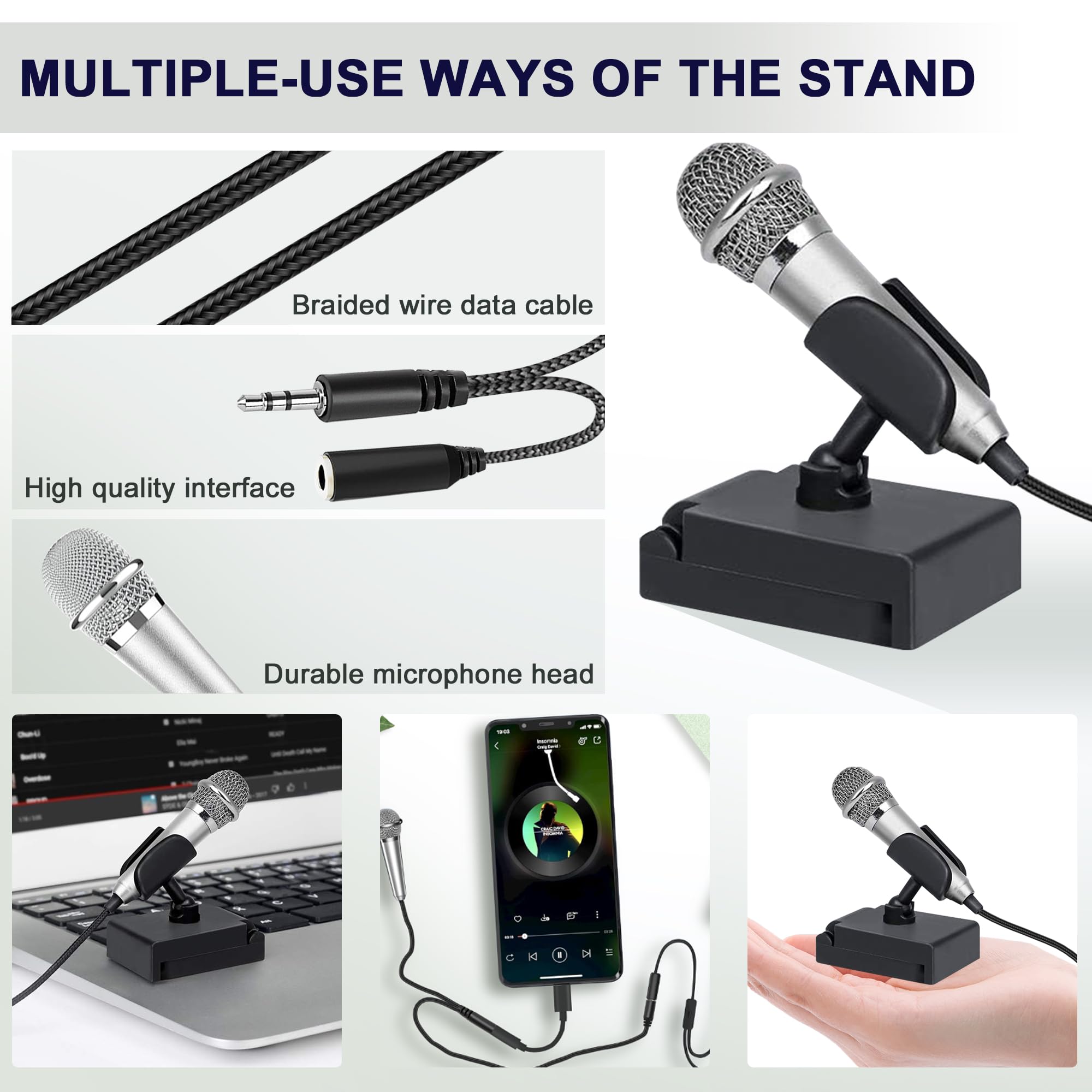 USB C Mini Microphone for Karaoke & ASMR - Wired Recording Mic for Android, iPhone 15, Laptop & Mac - Perfect for Singing, Interviews, Vlogs, YouTube & TikTok Videos (Silver) | Home Studio, Podcasting & Live Streaming Accessory