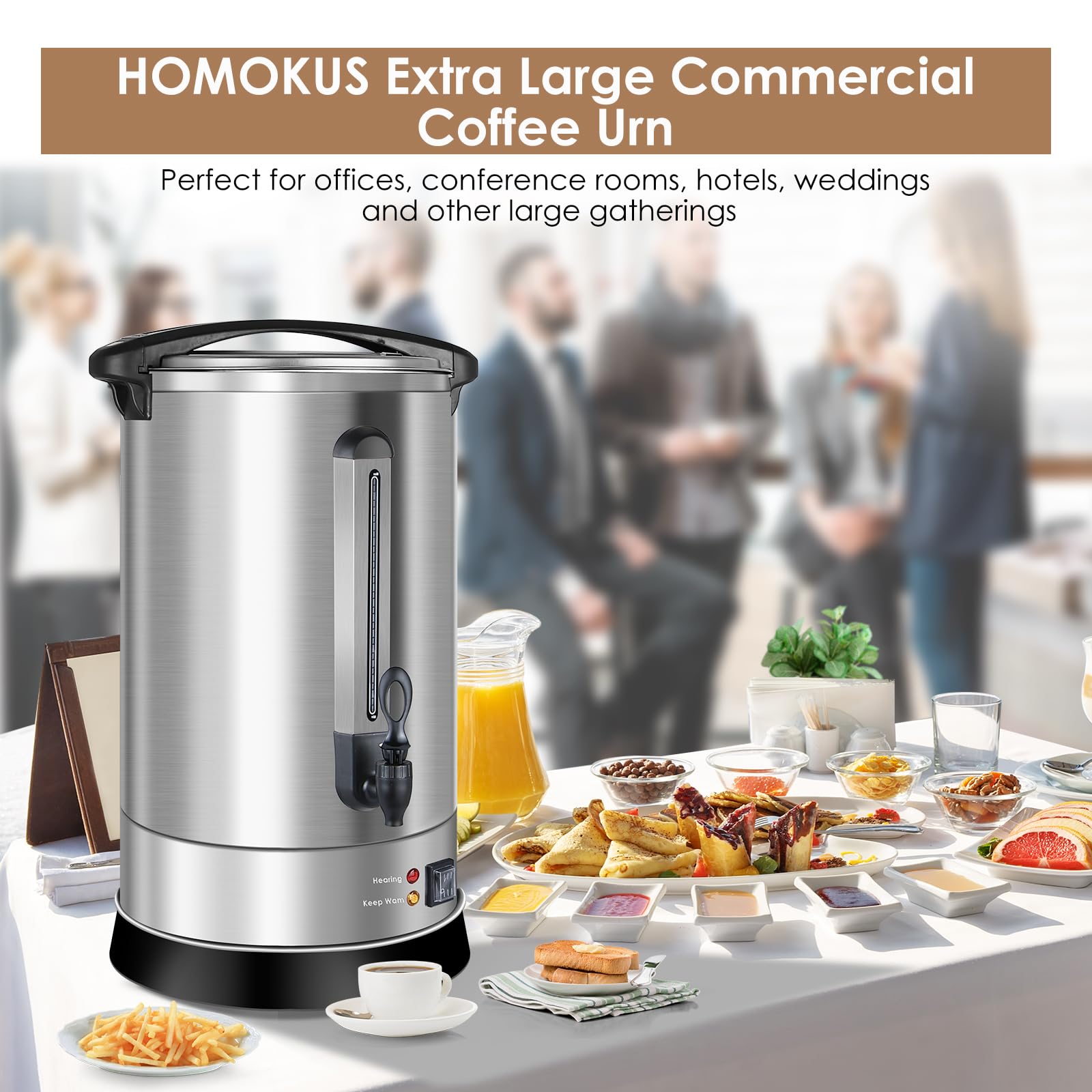 Commercial Coffee Urn 120 Cup (18L) - Extra Large Stainless Steel Hot Water & Coffee Urn - 1500W Quick Brew Electric Percolator for Parties, Events & Catering - Perfect for Church Gatherings, Weddings & Large Offices
