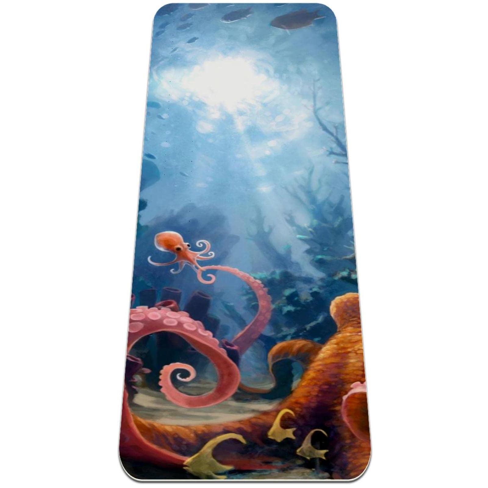 Premium Non-Slip Thick Yoga Mat for Women - Extra Cushioned Workout & Exercise Fitness Mat with Octopus Squid Undersea Animal Design - Ideal for Yoga, Pilates, Home Gym & Studio Workouts