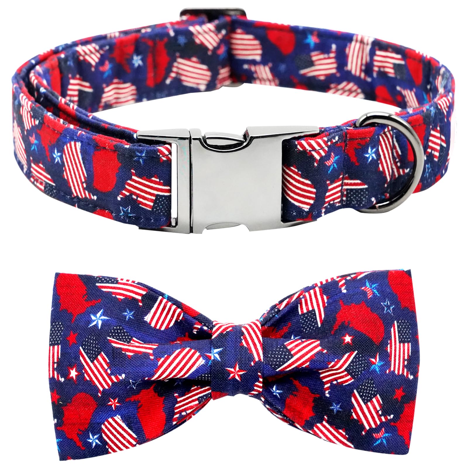 **4th of July American Flag Dog Bow Tie Collar - Durable Pet Collar for Small, Medium & Large Dogs - Perfect for Independence Day Celebrations & Patriotic Events**