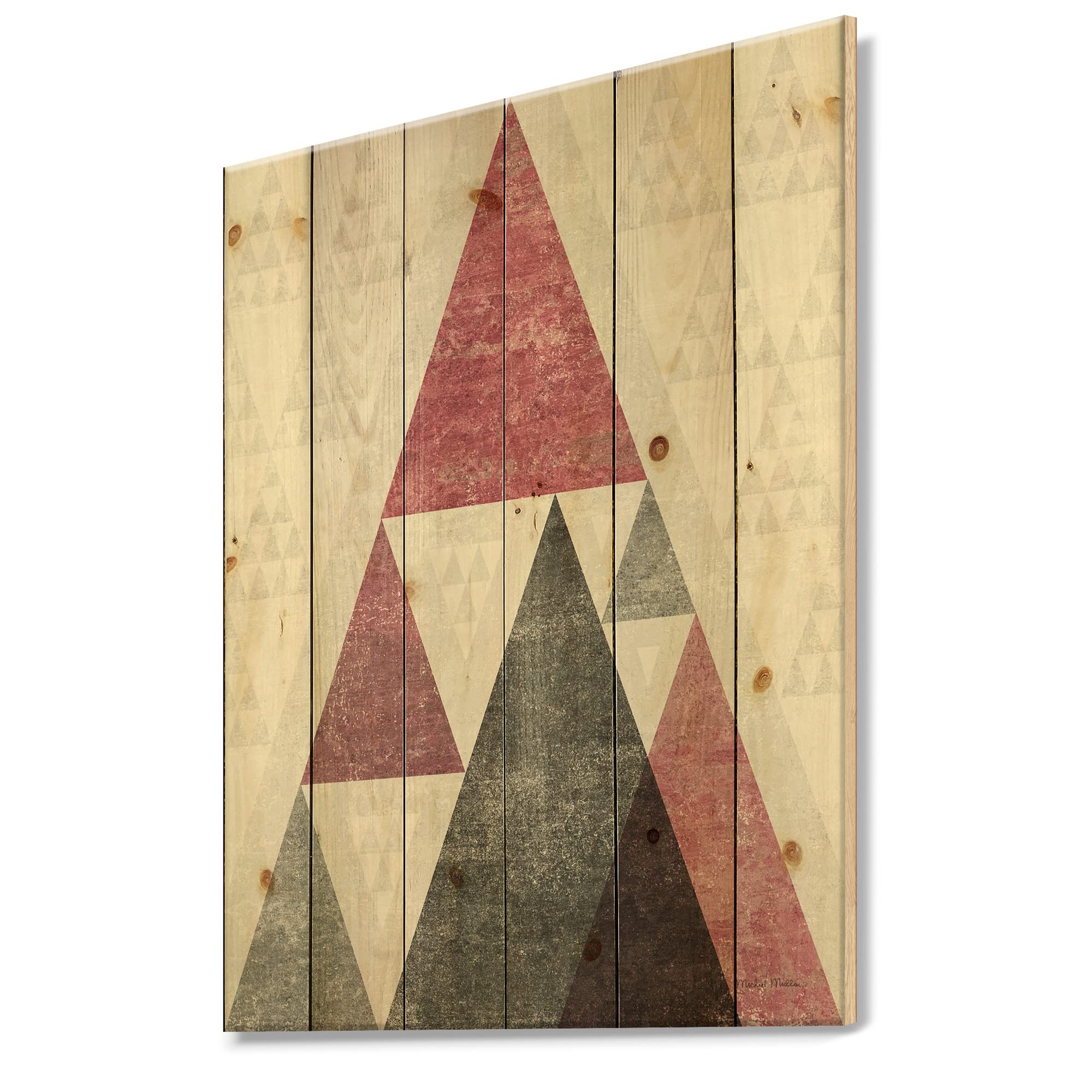 DesignQ Pink Geometric Mod Triangles Mid-Century Modern Wood Wall Art - Large Abstract Wood Panels Printed on Natural Pine - Perfect for Living Room, Bedroom & Office Decor