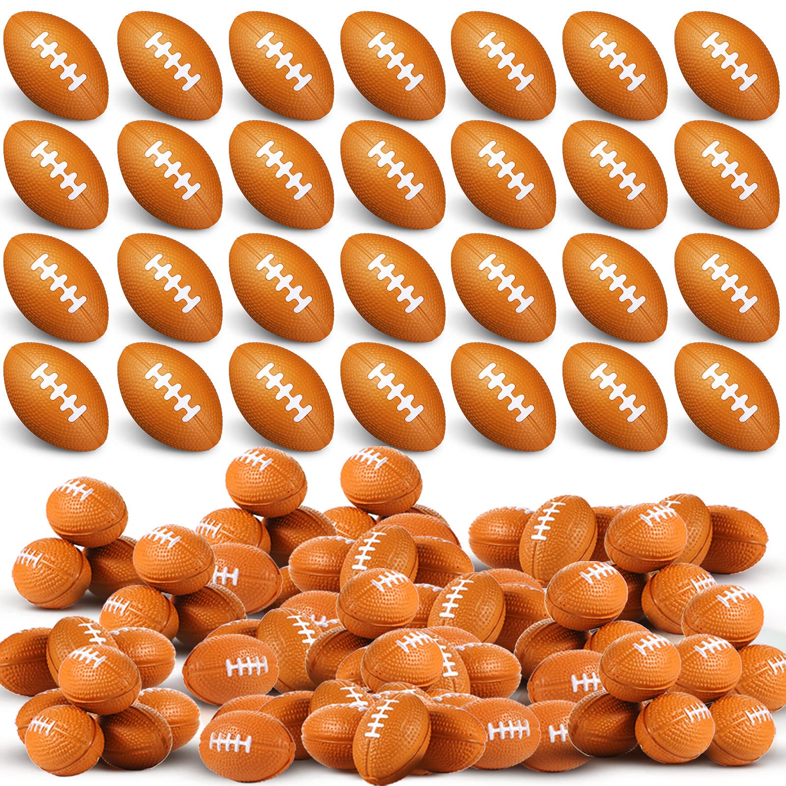 100 Pack Mini Football Stress Balls - Small Foam Rugby Sports Balls for Stress Relief, Party Favors, Carnival Prizes & Office Toys (Brown) - Perfect for Sports Events, Kids Parties & Workplace Stress Relief
