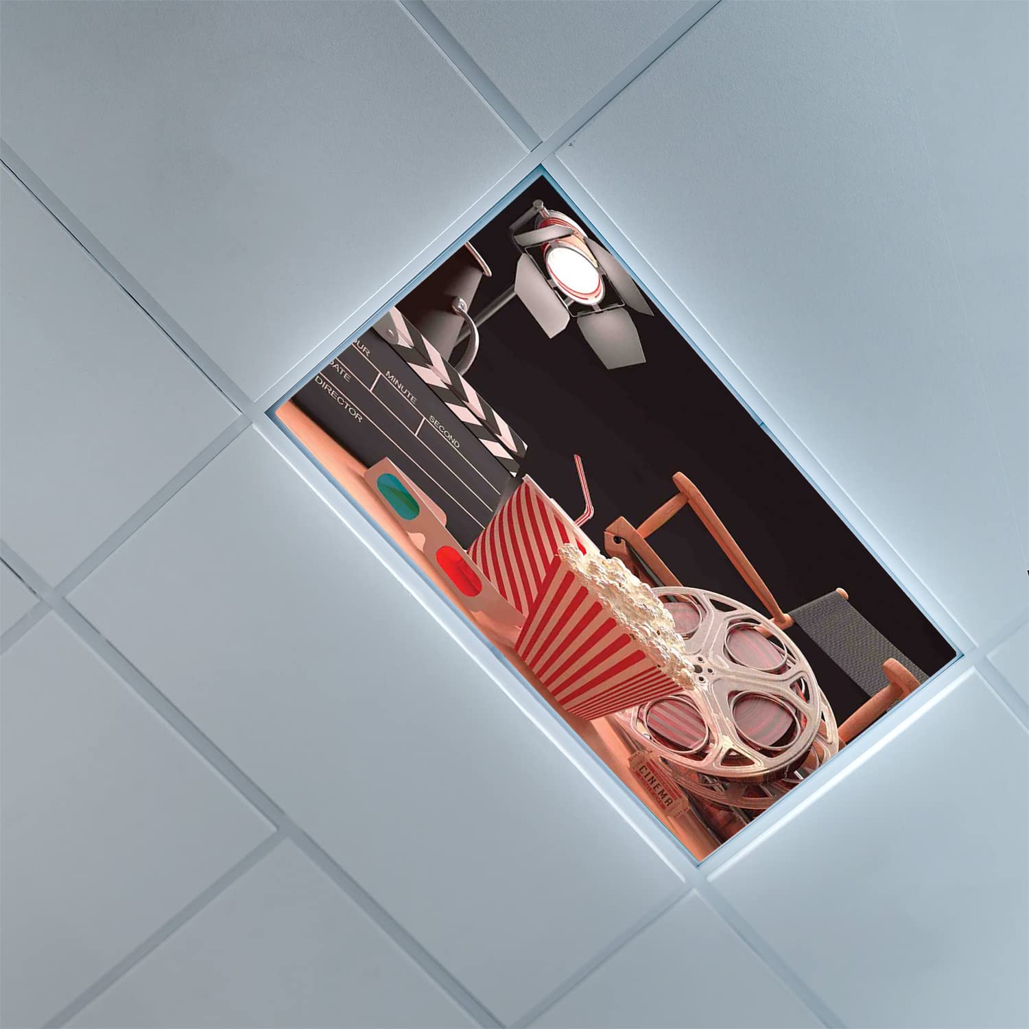 Fluorescent Light Covers for Ceiling - Movie Theater Pattern Light Diffuser Panels | LED Light Filters for Office & Classroom Decor | Multicolor Ceiling Light Covers - Perfect for Theaters, Schools, and Workspaces