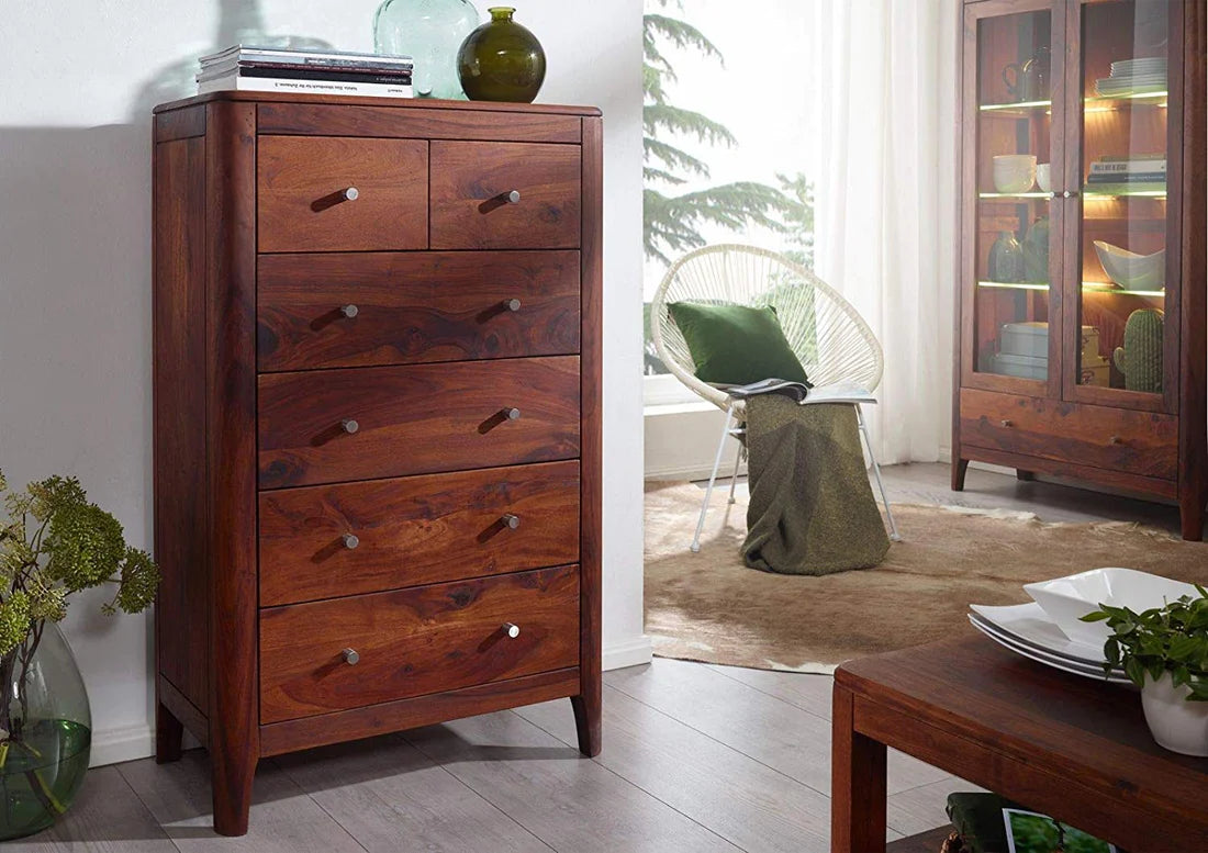 Gfine Solid Sheesham Wood 6-Drawer Chest, 70x40x115cm - Perfect for Bedroom Storage, Living Room Organization & Office Furniture