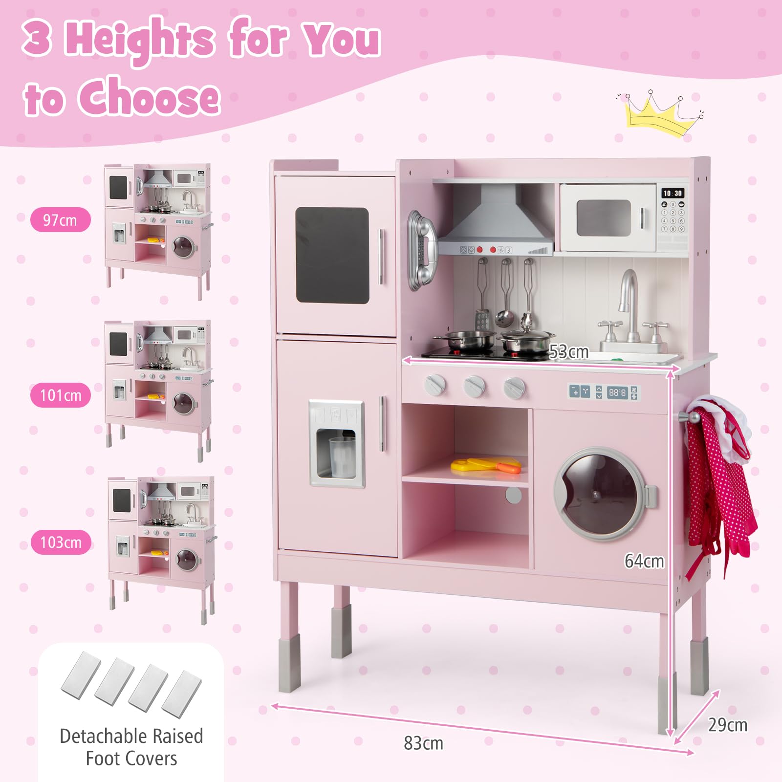 HONEY JOY Pink Wooden Play Kitchen Set for Toddlers - Pretend Play Toy with Microwave, Cookware, Washing Machine & Blackboard - Educational Gift for Boys & Girls - Perfect for Birthday, Christmas & Role-Playing Fun