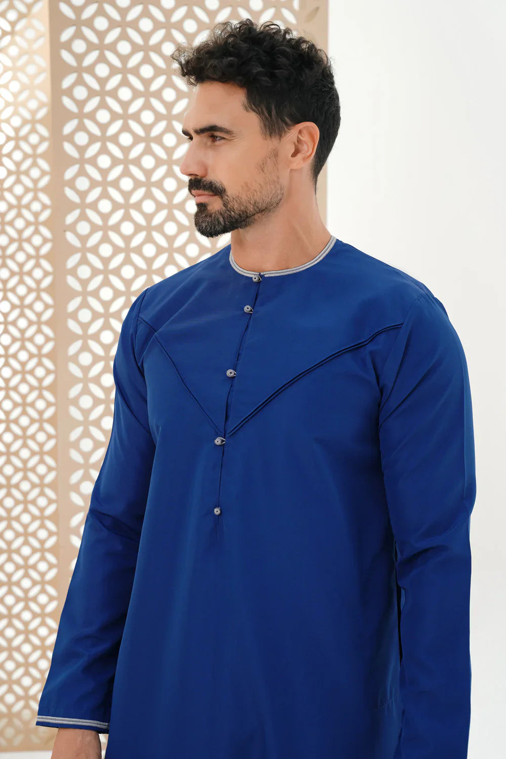 Premium Emirati Faris Thobe Jubba for Men - Ocean Blue Traditional Arabic Robe - Perfect for Eid, Weddings & Special Occasions