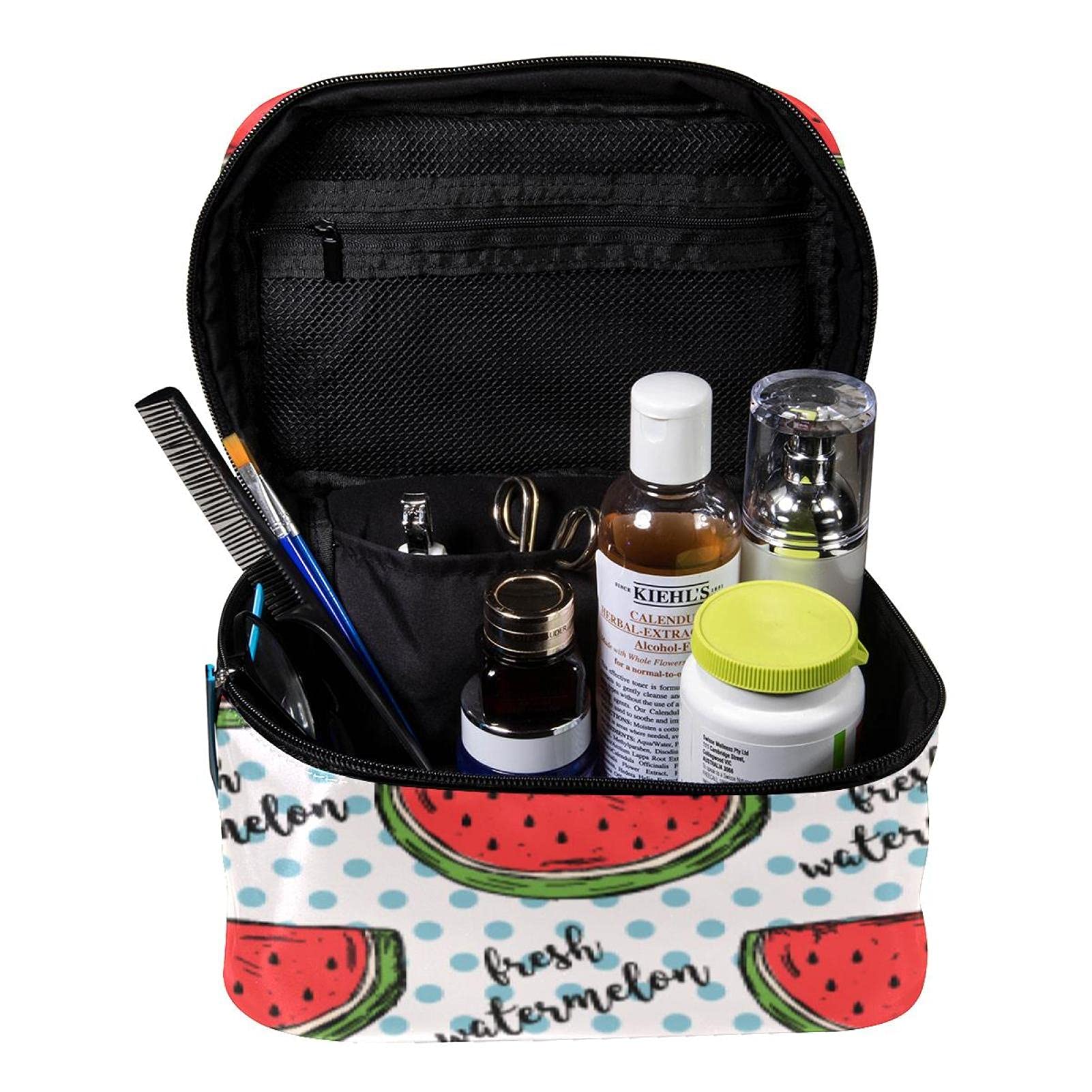 Hand Drawn Watermelon Pattern Travel Makeup Bag - Large Cosmetic Organizer with Zipper for Women & Girls | Perfect for Vacations, Gym & Daily Essentials Storage