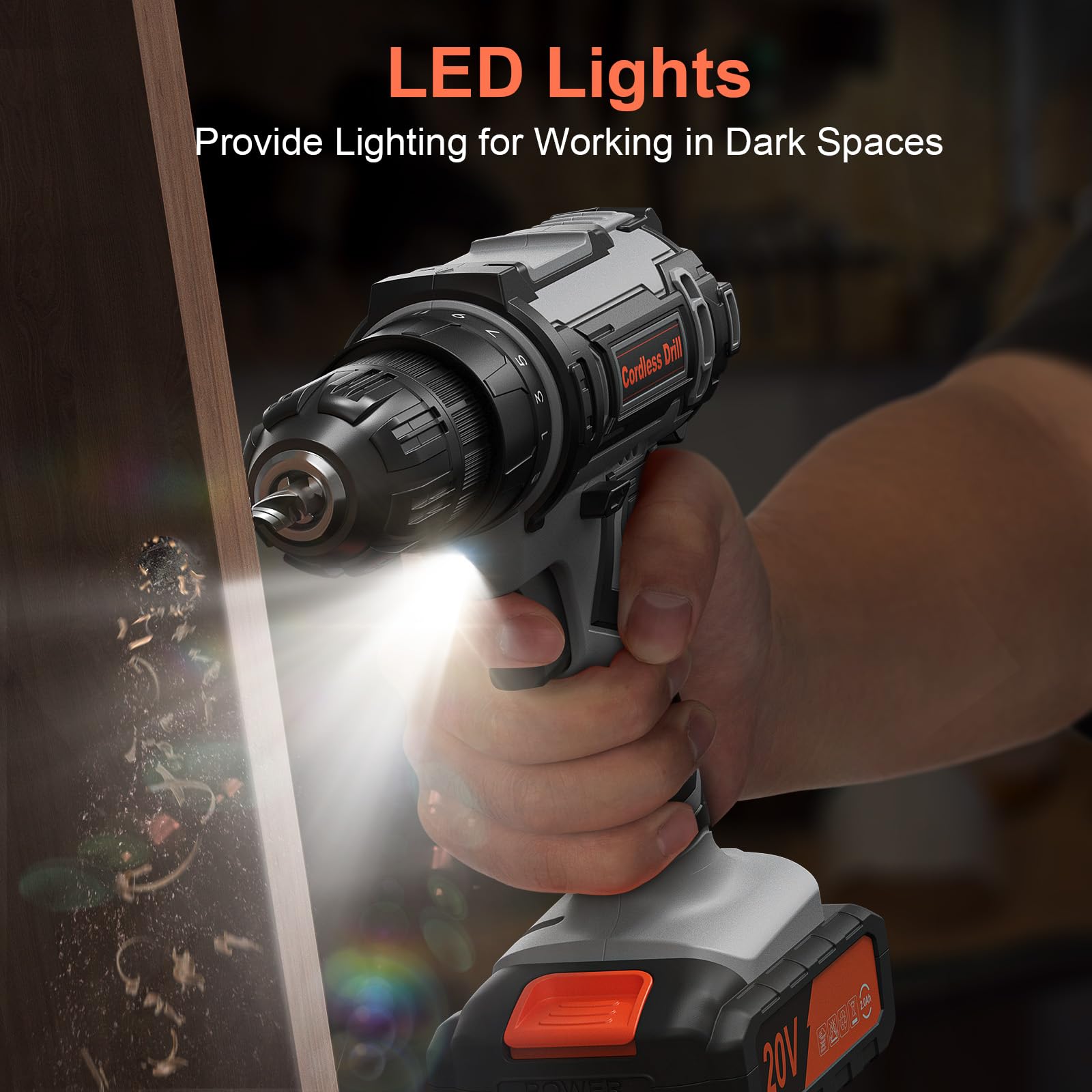 20V Cordless Drill with 2 x 2000mAh Batteries & Charger - 3/8