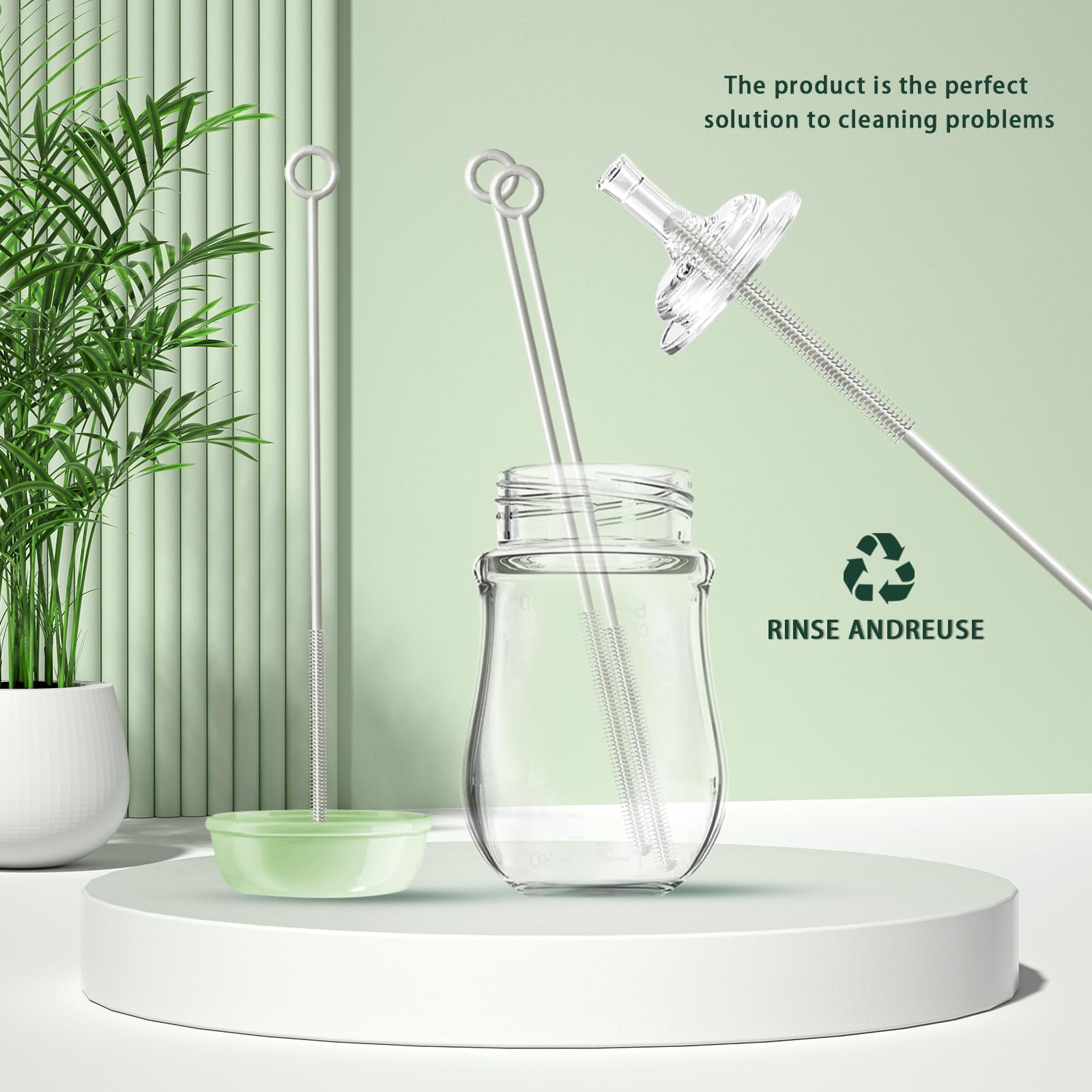2 Pack Reusable Silicone Straw Cleaning Brushes - Extra Long Pipe Cleaner for Metal, Glass & Plastic Straws, Bottles & Beverage Covers | Perfect for Home, Office, Travel & Camping Use
