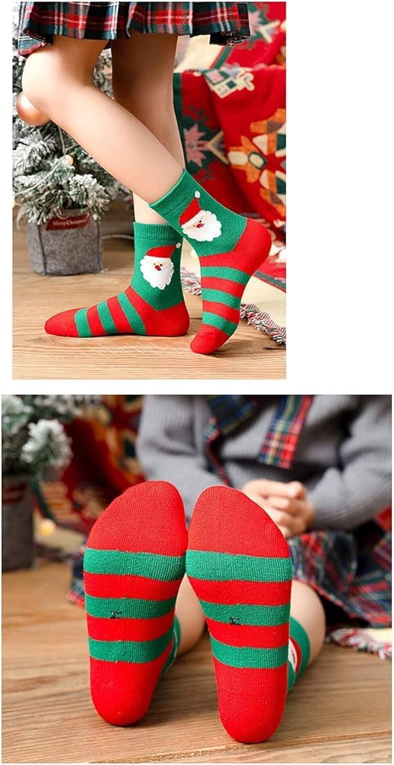 Christmas Socks for Kids - 5 Pairs Santa Claus Holiday Socks for Toddlers & Children (Girls & Boys) - Perfect for Xmas Gifts, Stocking Stuffers & Winter Celebrations