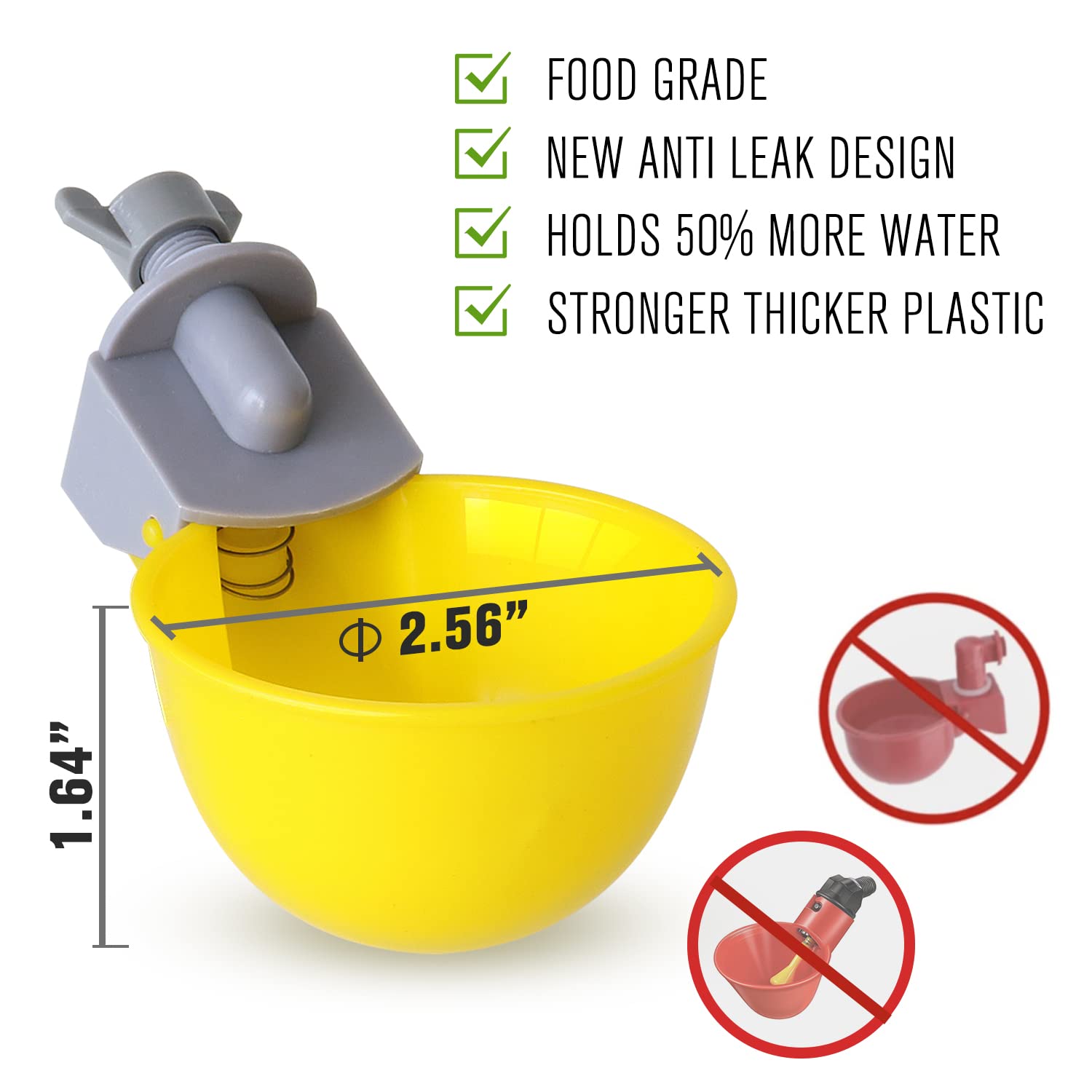 5-Pack Automatic Chicken Waterer Cups with Anti-Leak System - Holds 50% More Water for Chicks, Chickens, Ducks, Quails & Turkeys - Perfect for Coops, Farms & Backyard Poultry Raising