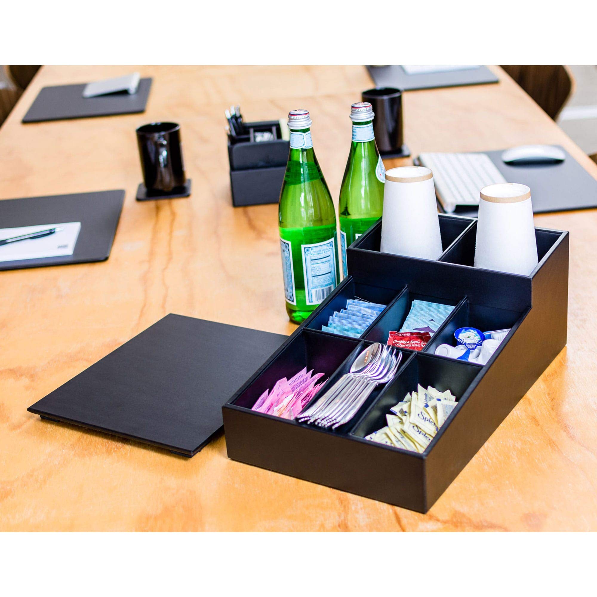 Premium Dacasso Leather Coffee Condiment Organizer - Black | Spice Rack & Kitchen Countertop Organizer for Coffee, Tea, Sugar Packets | Perfect for Home, Office & Restaurant Use