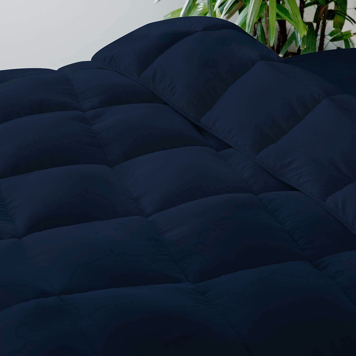 Lightweight All Season Down Alternative Comforter - 100% Cotton Soft Quilted Duvet Insert | Cooling Comforter for Warm Weather & Hot Sleepers | King/California King Size | Navy Blue | Perfect for Bedroom, Guest Room & Dorm Use