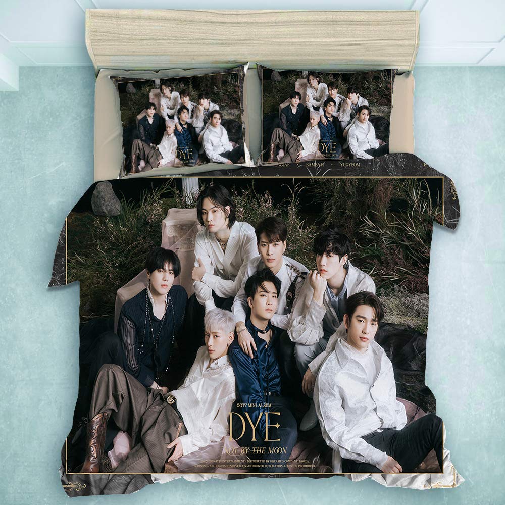KPOP Got7 Bedding Set 3-Piece Duvet Cover with Pillowcases - Twin/Full/Queen/King Size - Official Merchandise for Kpop Fans - Perfect for Dorm Rooms, Bedrooms & Gift Giving