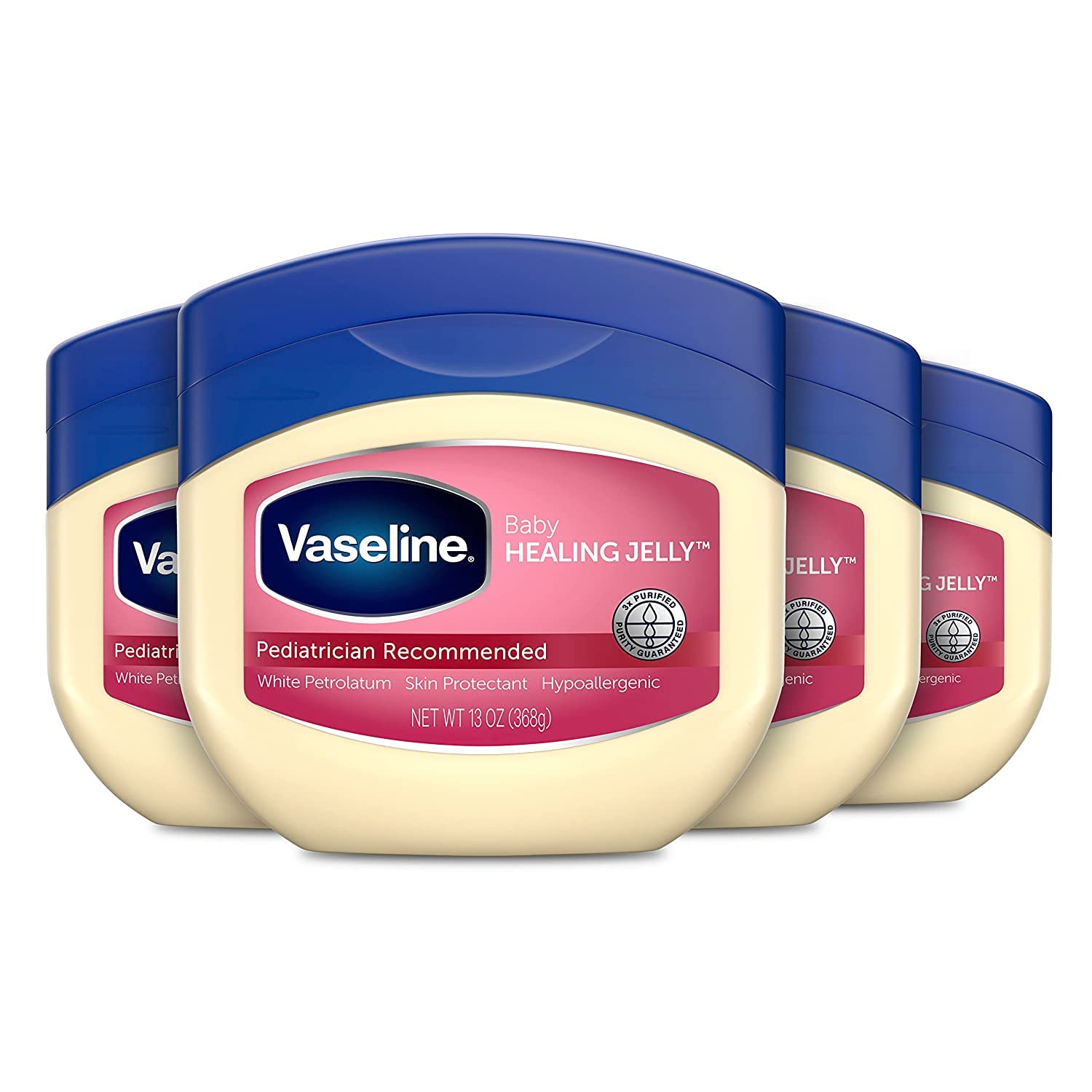 Vaseline Petroleum Jelly Baby Skincare - Pure & Hypoallergenic 13oz (4 Pack) for Dry Skin, Diaper Rash Prevention & Chafing Relief | Gentle Protection for Babies' Delicate Skin | Perfect for Daily Moisturizing & Diaper Change Care