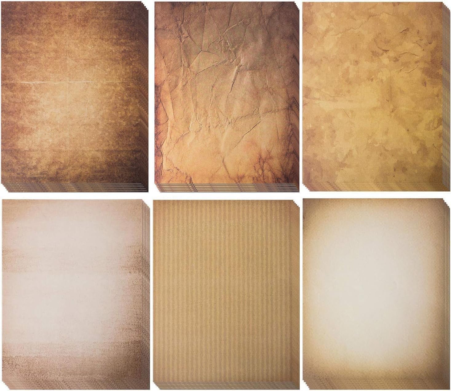 Vintage Letter Paper Set - 48 Sheets of Aged & Distressed Writing Paper with Classic Designs - 6 Old World Styles for Calligraphy, Scrapbooking & Journaling - 8.5 x 11 Inch Antique Stationery - Perfect for Wedding Invitations, Love Letters & Historical Reenactments