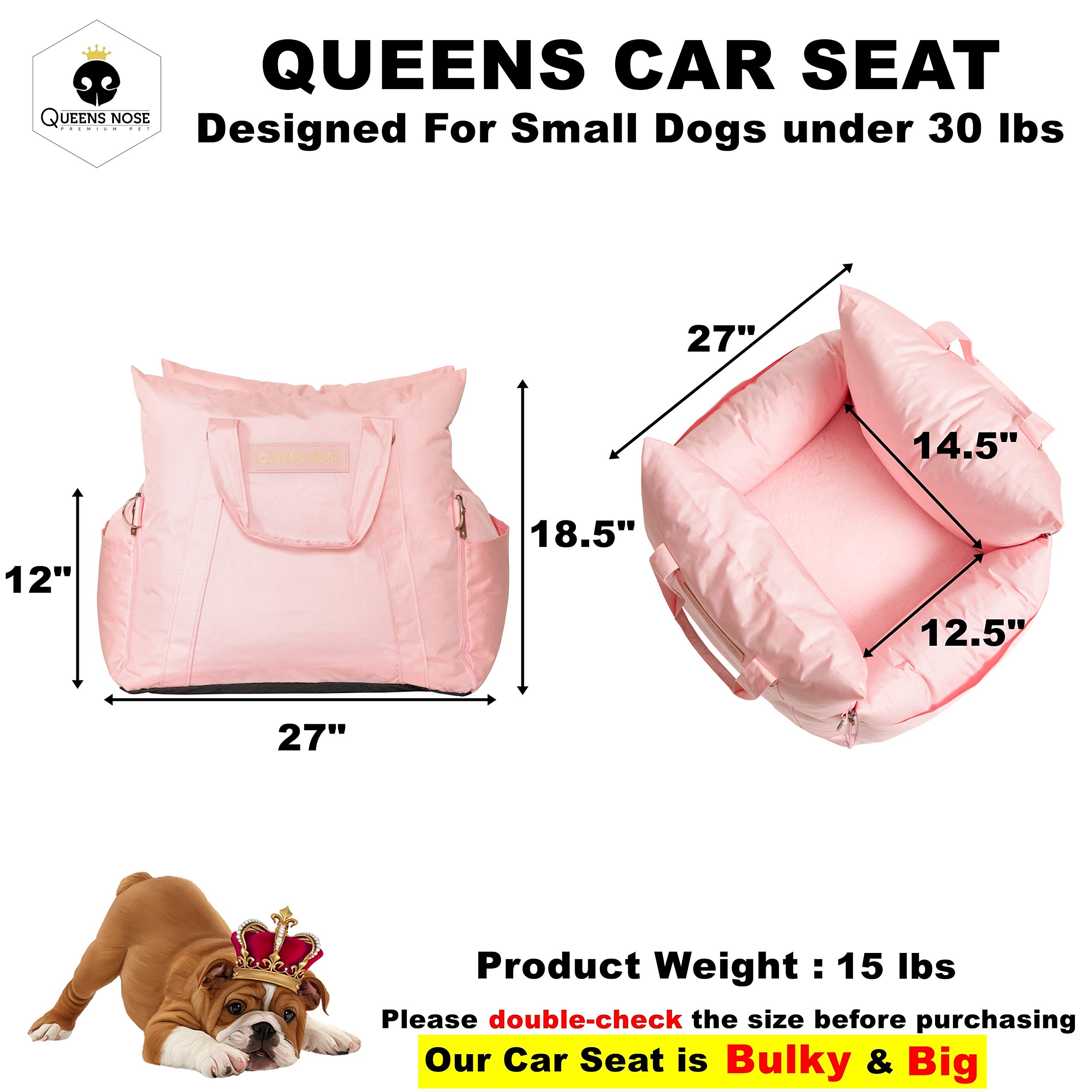 Premium Dog Car Seat Booster with Front & Back Protection - Adjustable Safety Leash & Carry Handles for Small & Medium Dogs - Perfect for Road Trips & Daily Commutes