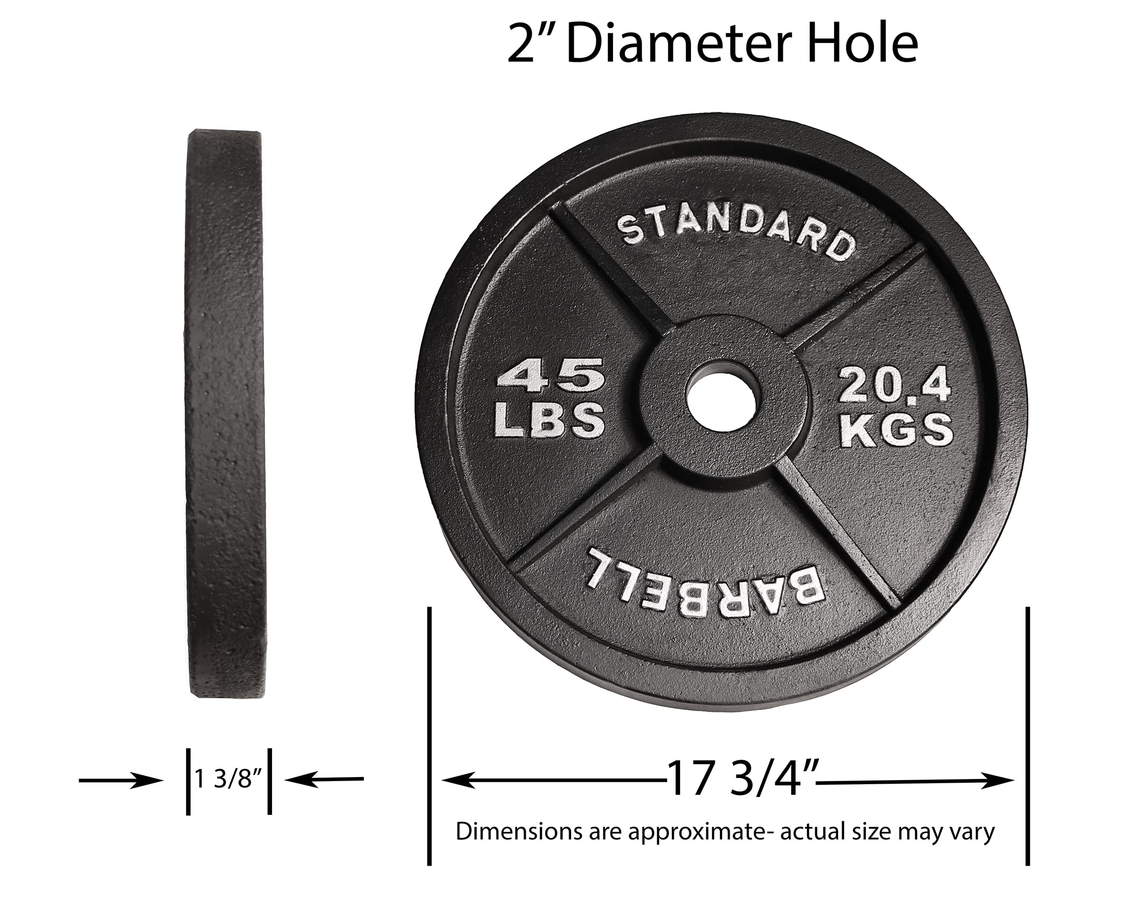 Ader Sports 45 lb. Cast Iron Olympic Weight Plates Pair - Gym & Home Workout Equipment for Strength Training & CrossFit