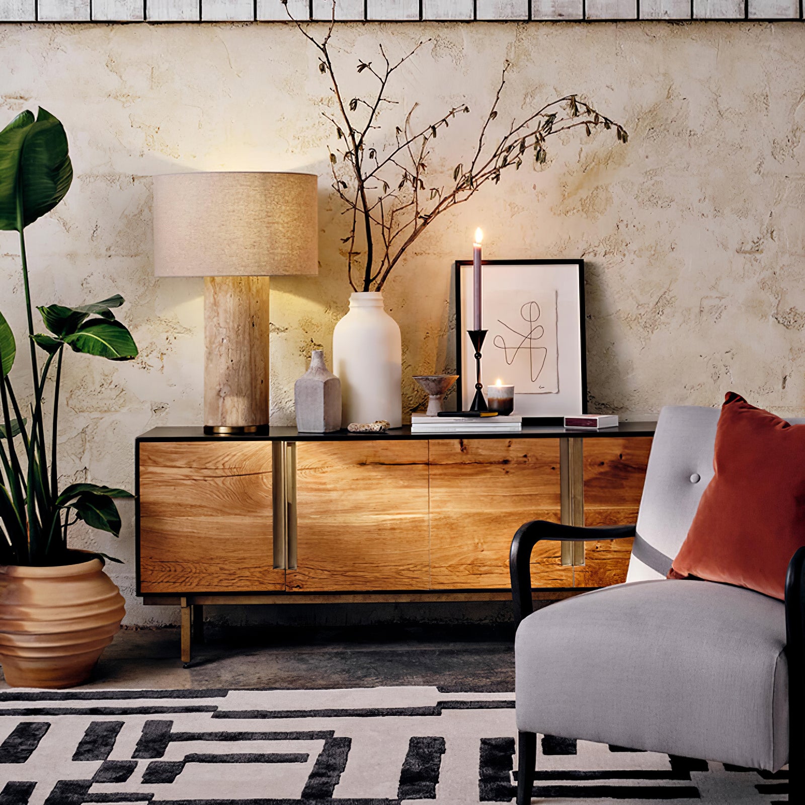Aria Stone Table Lamp - Modern Decorative Bedside Lighting for Living Room, Bedroom & Office - Dimmable LED Desk Lamp with Natural Stone Base