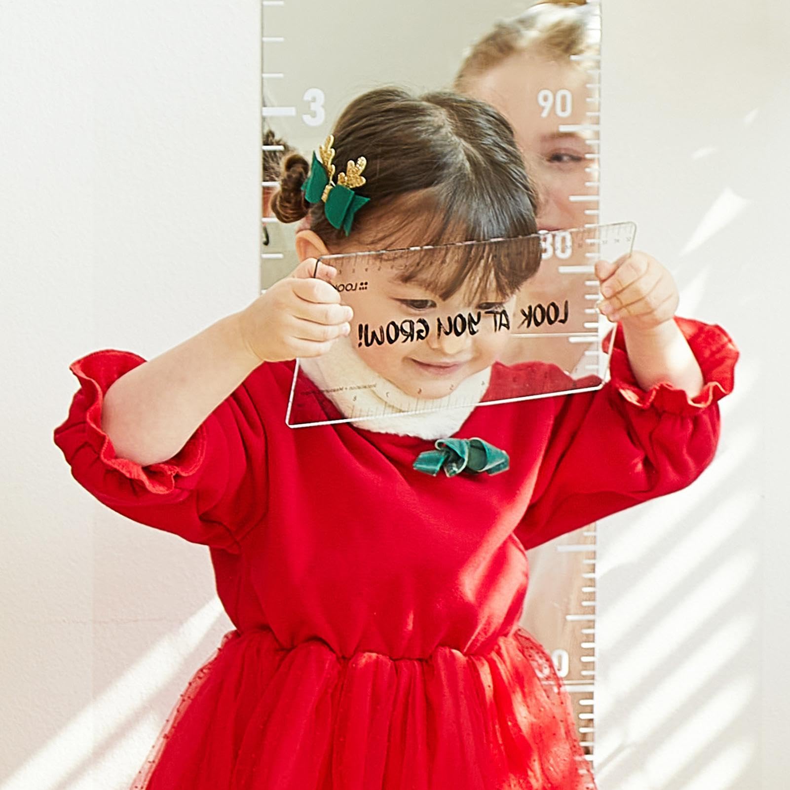 Foldable Acrylic Growth Chart Mirror for Kids - Wall Mounted Height Measuring Tool with Stickers | Perfect for Nursery Decor, Birthday Gifts & Tracking Child Development | Durable Puzzle-Style Home Decoration