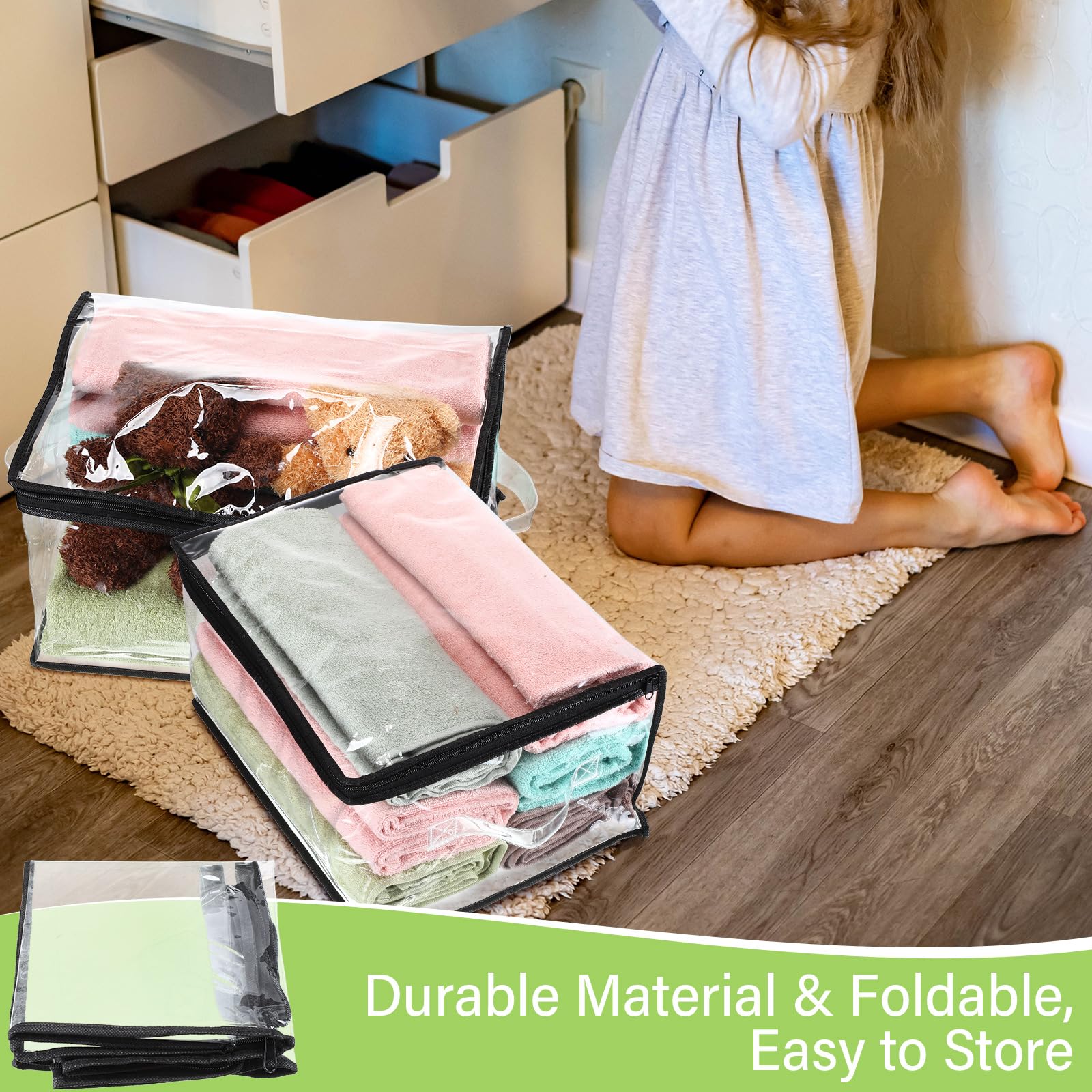 Windyun 16 Pack Heavy Duty Clear Zipper Storage Bags with Handles - Organize Clothes, Blankets, Comforters & Toys - Perfect for Moving, Seasonal Storage & Home Organization