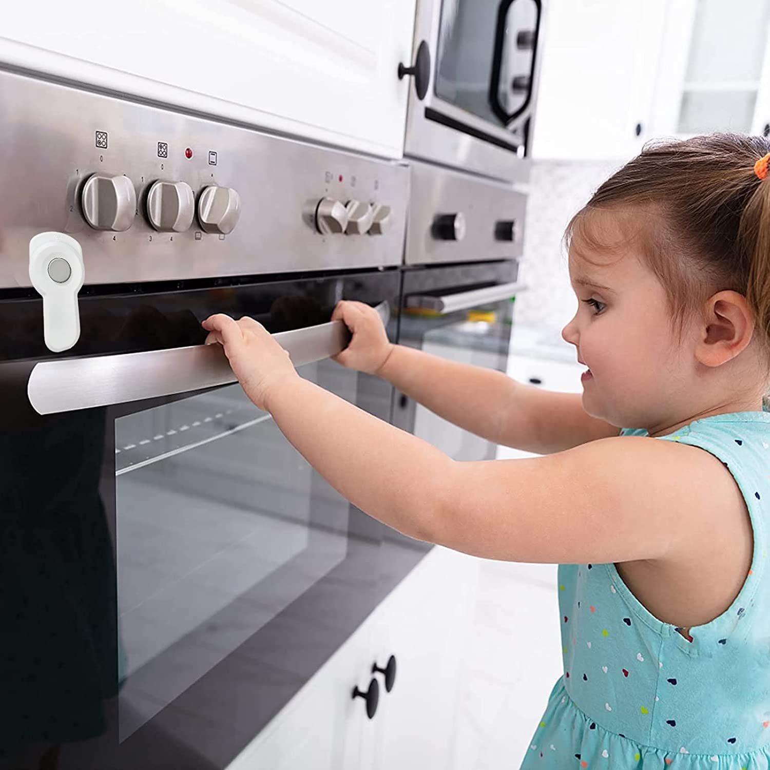 ZERRIOY 2-Pack Child Proof Oven Locks with 3M Adhesive - Heat Resistant Baby Safety Cabinet Locks for Oven, Dishwasher, Drawers & Cabinets - Easy Installation White (Perfect for Childproofing Kitchens & Homes)