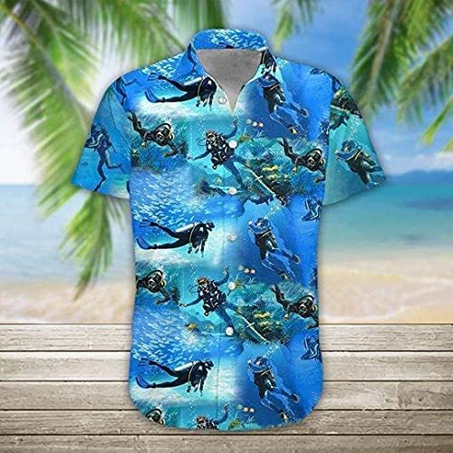 Tropical Ocean Hawaiian Shirts for Men - Short Sleeve Button Down Summer Shirts with Aquarium Print | Beach Vacation, Luau Party & Casual Wear