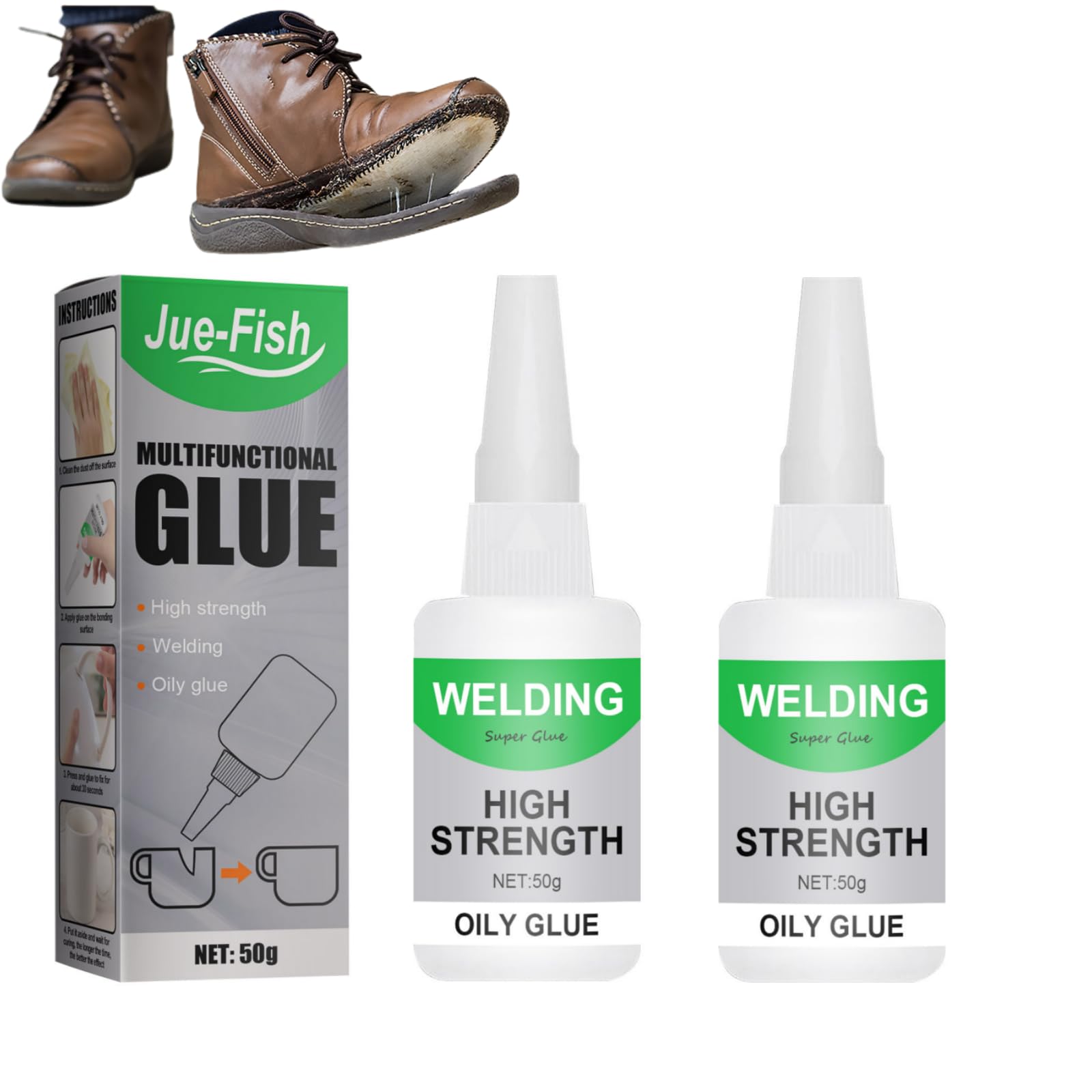 Jue Fish High-Strength Oil-Based Adhesive - Multipurpose Strong Bonding Glue for Crafts, DIY, Wood & Metal Repair (2 Pack, 50g Each) - Perfect for Home Repairs, Jewelry Making & Industrial Applications