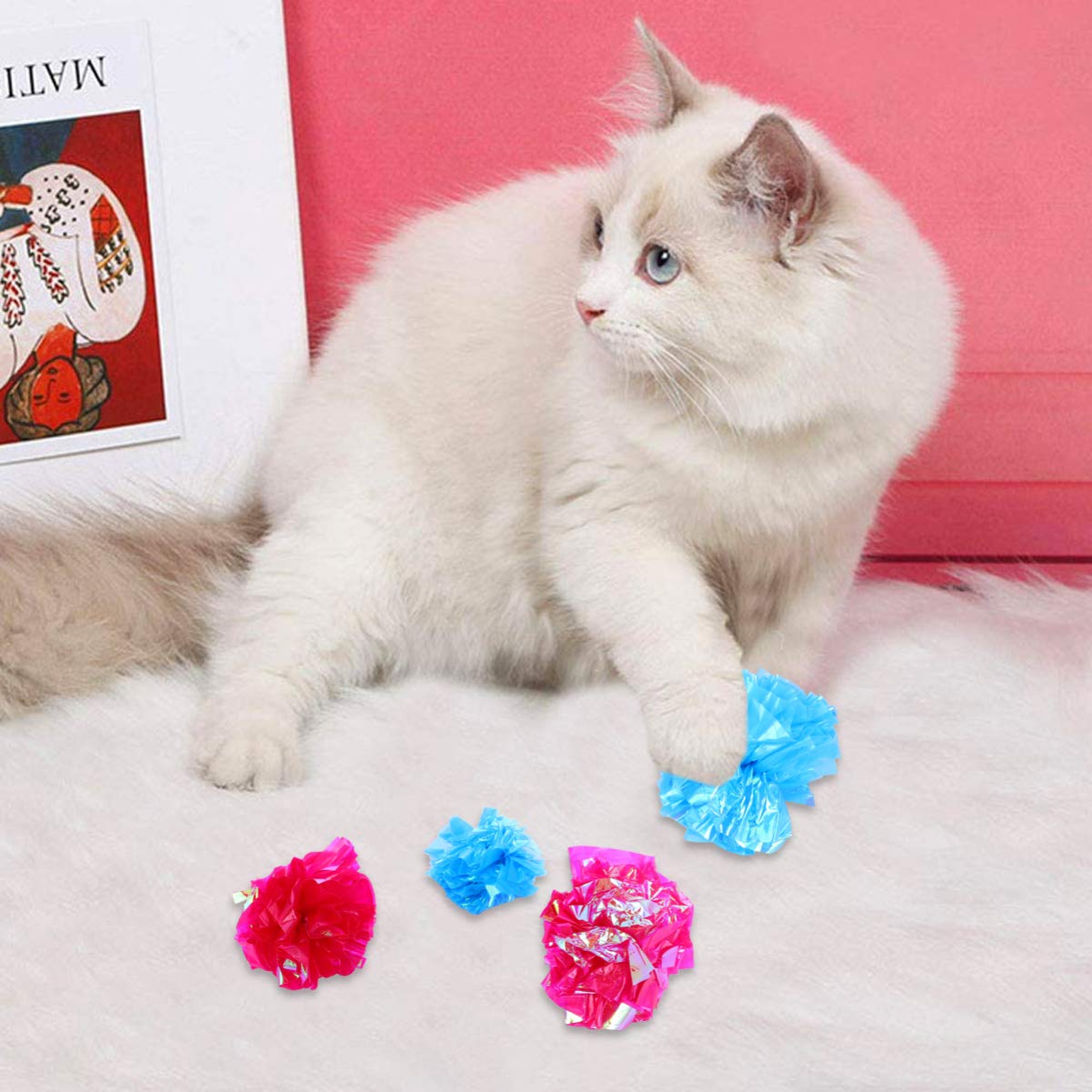 Balacoo 25Pcs Cat Toy Set - Rattle Balls, Crinkle Balls & Interactive Cat Toys for Exercise & Play | Fun Shiny Paper Flower Balls for Indoor Cats & Kittens | Perfect for Playtime, Training & Bonding