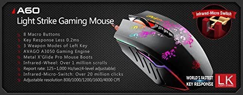 Bloody A60L Optical Gaming Mouse with Light Strike (LK) Switch - Fully Programmable RGB, Advanced Macros & Ergonomic Design for PC, PS5, Xbox Gaming & Esports