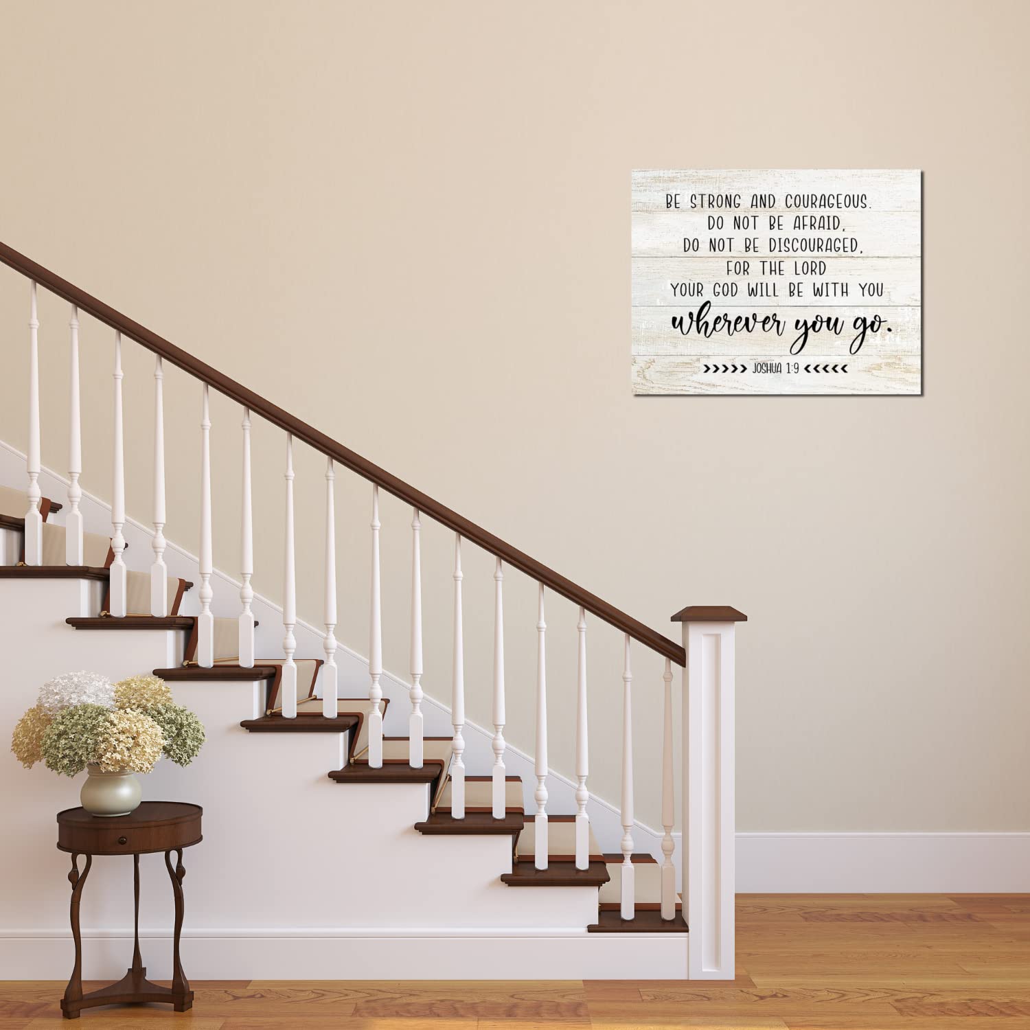 Christian Wall Art - Joshua 1:9 Bible Verse Wooden Sign 'Be Strong and Courageous' (13.7x10.6 Inch) Inspirational Home Decor for Bedroom, Living Room, Office & Church