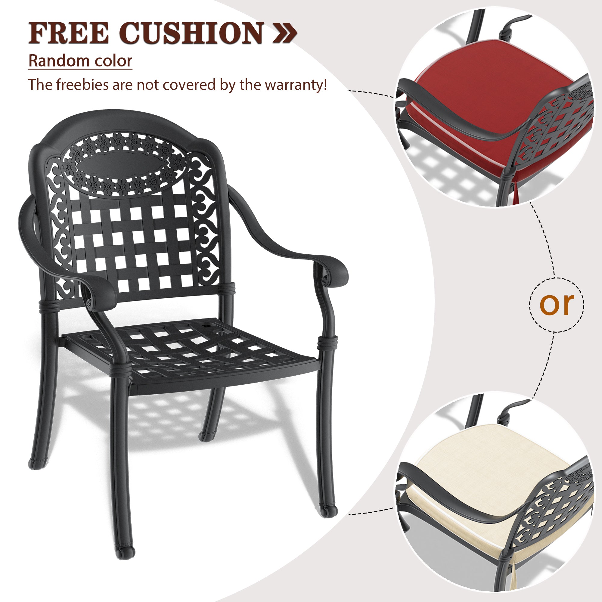 2-Pack Cast Aluminum Patio Dining Chairs with Black Frame & Cushions - Outdoor Garden, Poolside, Deck Furniture Set for Dining & Relaxing