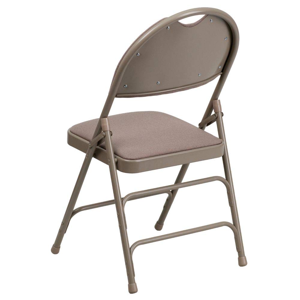 Flash Furniture 2 Pack HERCULES Series Heavy Duty Folding Chairs - Ultra-Premium Triple Braced Beige Fabric Metal Chairs with Easy-Carry Handle for Events, Parties, Weddings & Home Use