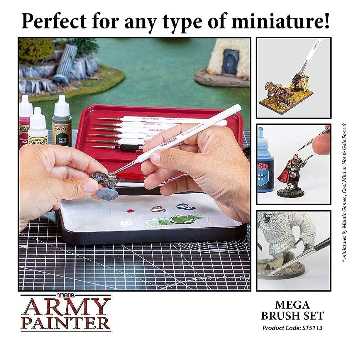 The Army Painter - Premium 10-Piece Miniature Paint Brush Set with Free Kolinsky Sable Masterclass Brush, Wet Palette, 50 Sheets & 2 Sponges - Perfect for Warhammer, D&D, and Tabletop Miniature Painting