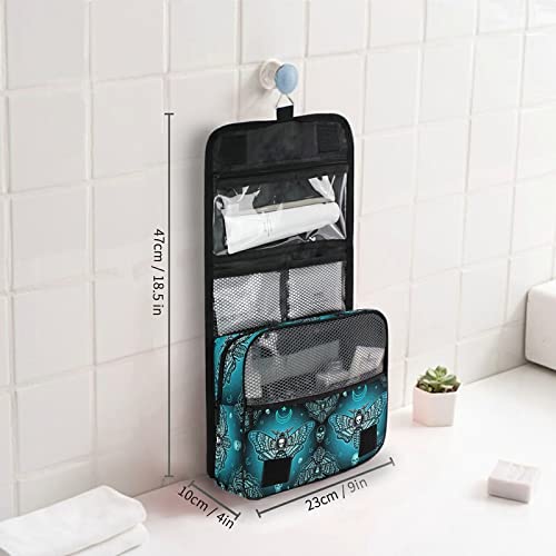 Butterfly Skull Blue Hanging Toiletry Bag - Waterproof Travel Makeup Organizer with Clear Pockets for Cosmetics, Shampoo & Toiletries | Perfect for Camping, Gym & Air Travel