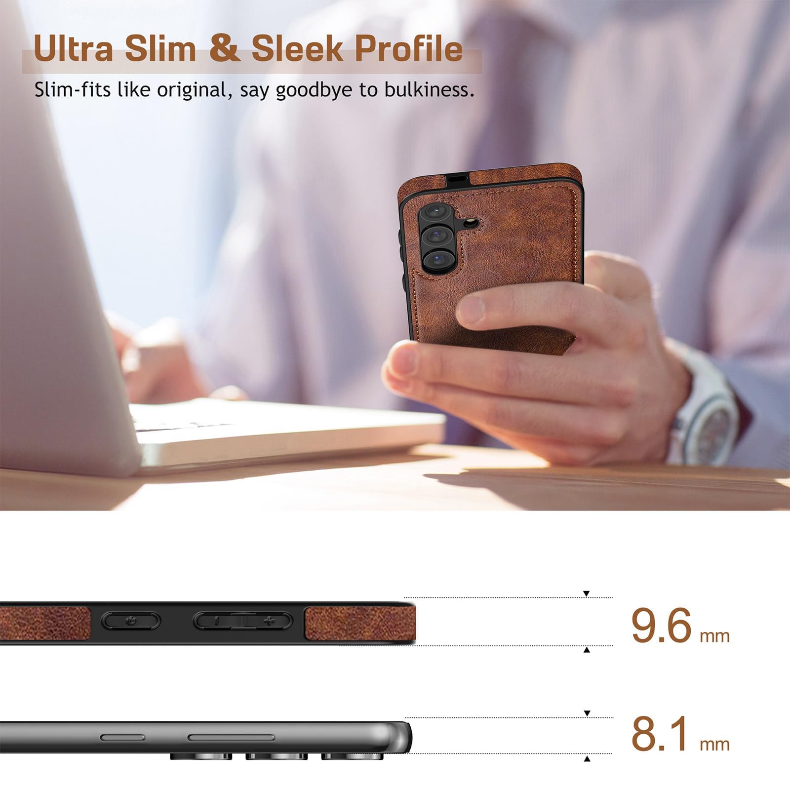 Premium Leather Luxury Business PU Case for Samsung Galaxy S24+ Plus 5G (6.7 inch 2024) - Shockproof Non-Slip Grip Full Body Protective Cover - Brown - Perfect for Office, Travel & Daily Use