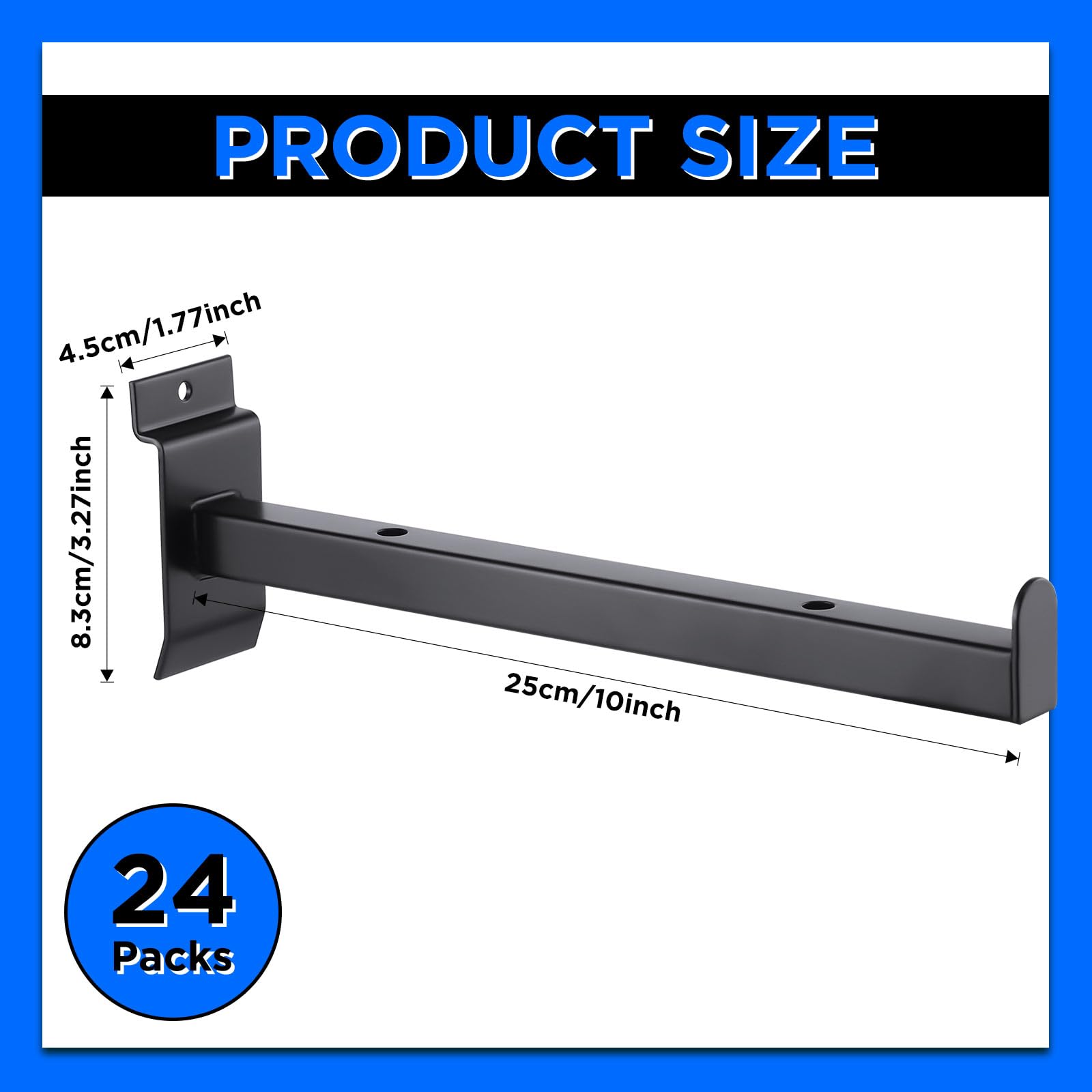 Yexiya 24 Pcs 10 Inch Heavy Duty Slatwall Shelf Brackets - Black Metal Floating Shelves Hooks for Retail Shop, Garage, Exhibition & Home Storage Organization - Wall Panel Display Accessories for Stylish Space Saving Solutions