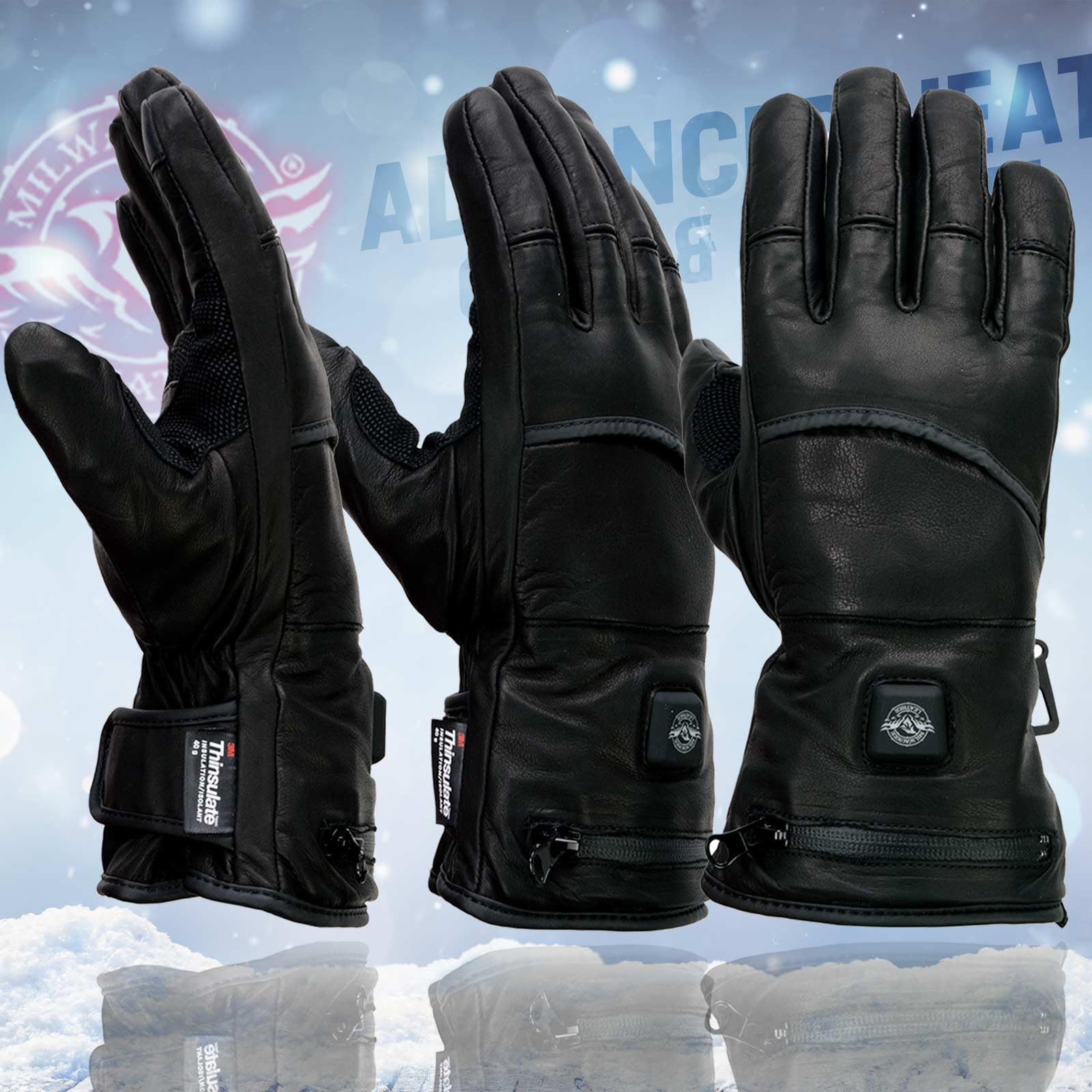 Milwaukee Leather MG7513SET Men’s Heated Winter Gloves for Motorcycle Riding, Skiing & Hunting - Battery Powered with Harness Wire & i-Touch Technology - Keep Hands Warm in Cold Weather